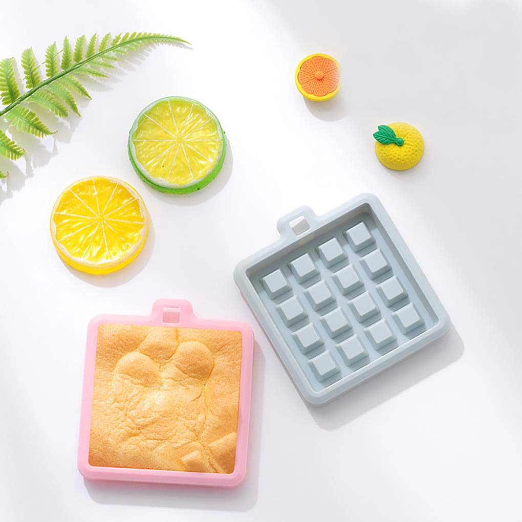 2-Pack Silicone Waffle Molds - Non-Stick Square Baking Pans for Waffles, Muffins, Cakes, Chocolate & Soap Making (3.3x3.3x0.4 inch) - Perfect for Home Baking, DIY Crafts & Party Treats - Blue & Pink Set