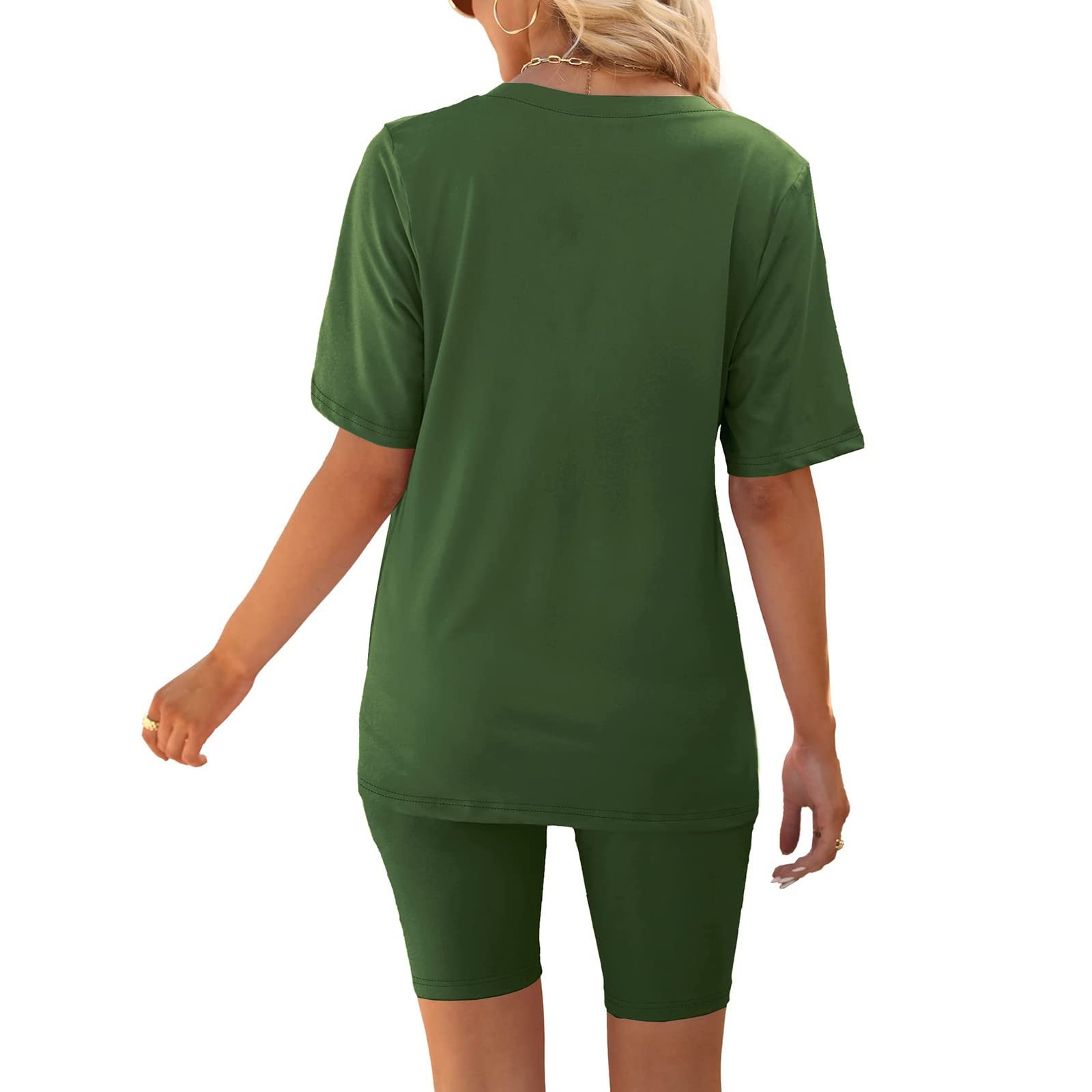 Firzero Women's Summer Casual 2-Piece Outfit - V-Neck Oversized Shirt & Biker Shorts Set | Comfortable Workout, Sports & Lounge Wear | Perfect for Yoga, Running & Casual Street Style