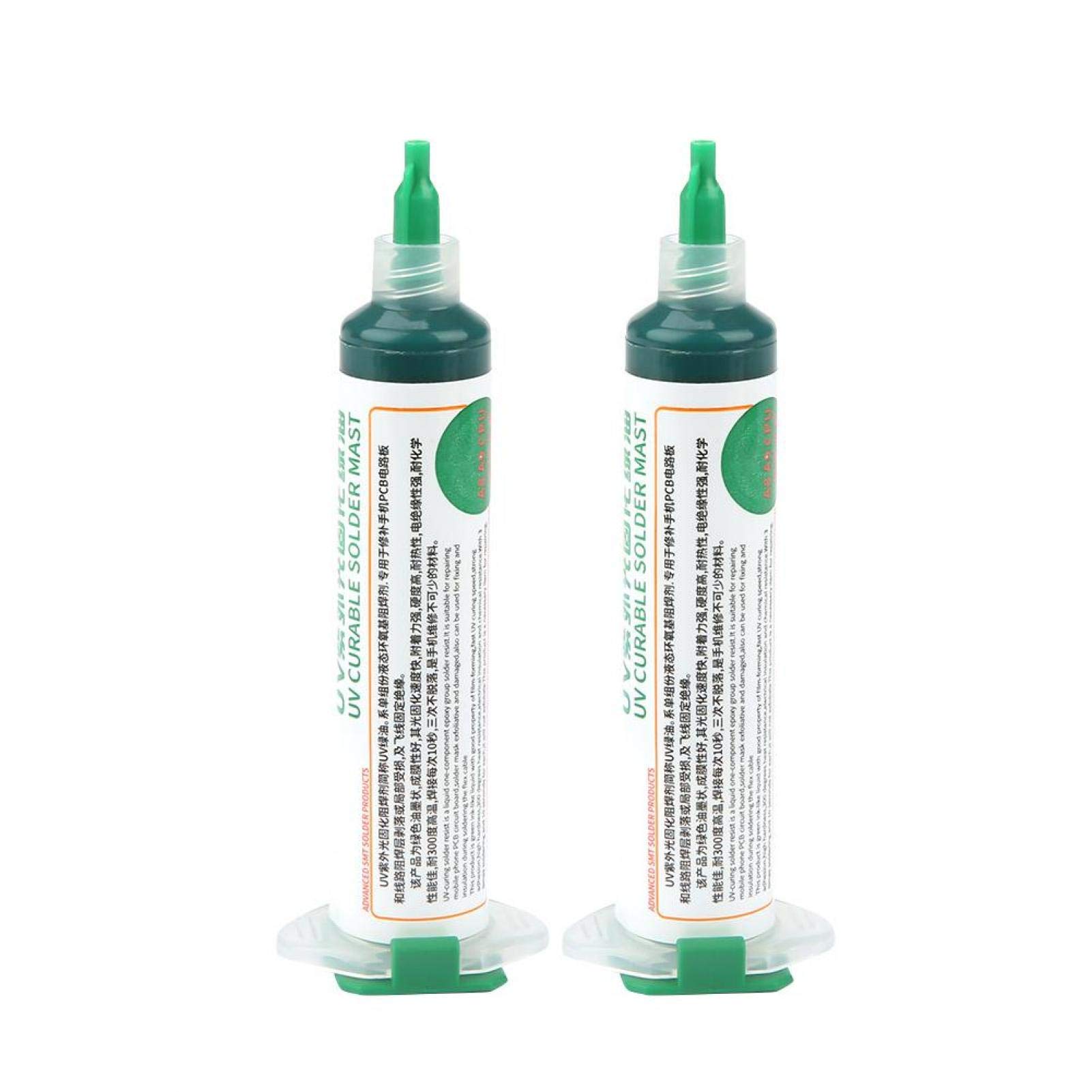 UV Curable Solder Mask Ink - 2 Pack Green PCB Solder Resist Ink for BGA Repair & Circuit Board Protection | DIY Electronics, PCB Repair, Soldering Projects