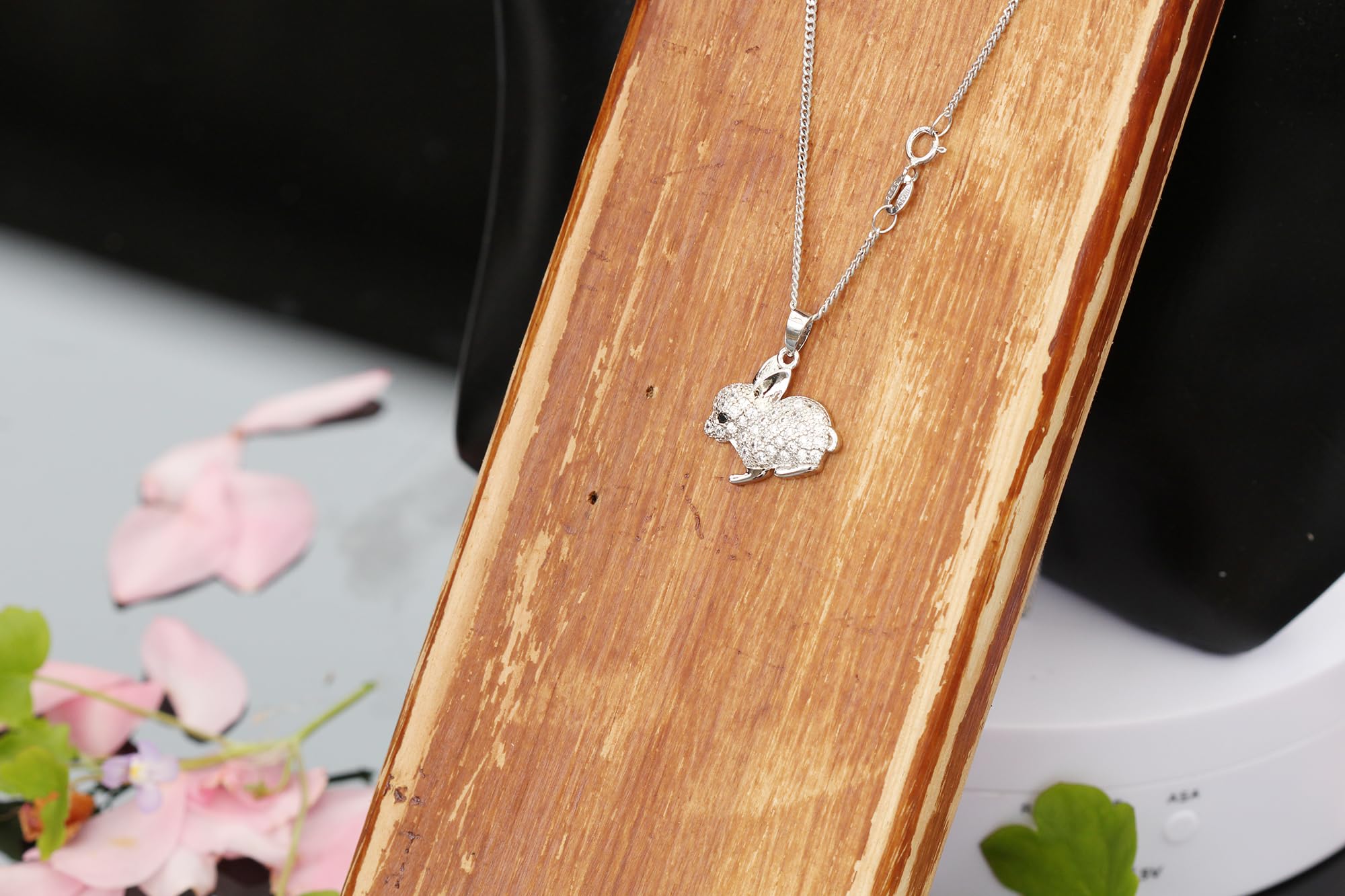 Kaguyo Sterling Silver Bunny Pendant Necklace & Rabbit Stud Earrings Set - Clear Pave Zirconia Easter Jewelry for Women & Girls - Perfect Birthday Gift for Her - Great for Easter Celebrations, Daily Wear & Special Occasions