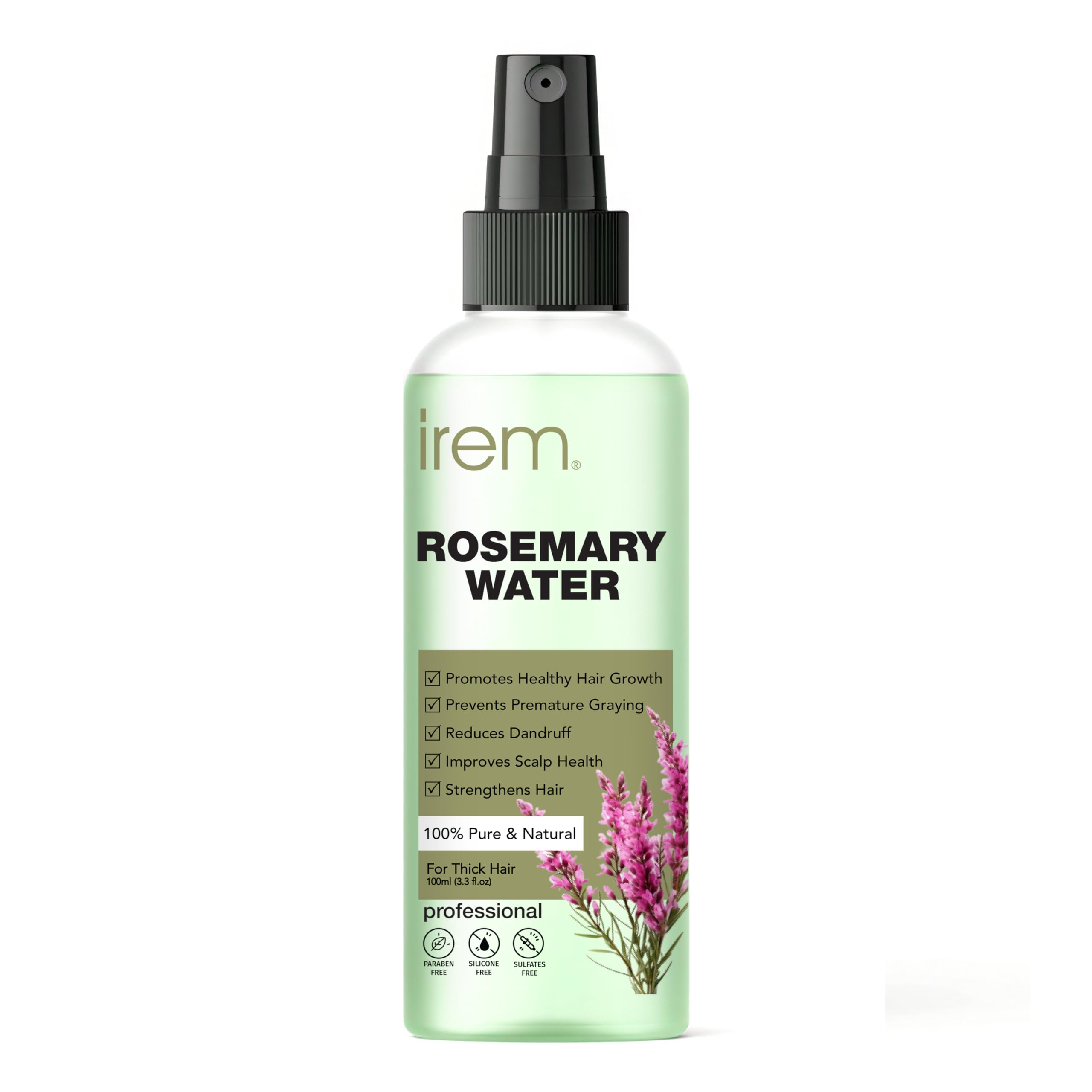 Irem Rosemary Water Spray for Hair Growth - 100ml Natural Hair Treatment to Strengthen Hair, Reduce Hair Loss & Add Shine - Suitable for All Hair Types (Daily Use for Thicker, Healthier Hair at Home or Salon)