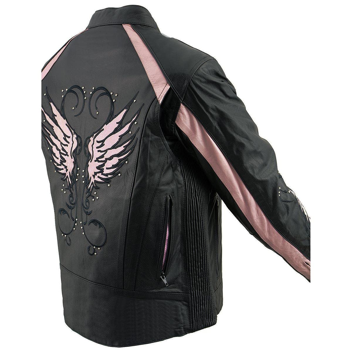 Milwaukee Leather ML1952 Women's Black Embroidered Wing & Stud Design Leather Scooter Jacket - Stylish Motorcycle Riding & Casual Wear for Women