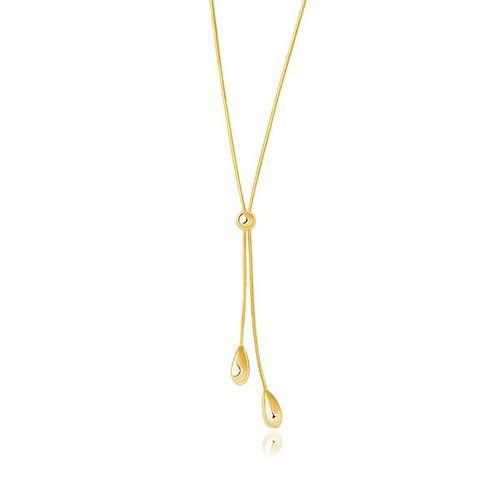 14K Yellow Gold Teardrop Lariat Necklace - 17 Inch Adjustable Chain, Dainty Minimalist Layering Necklace for Women, Perfect for Everyday Wear, Date Night & Special Occasions