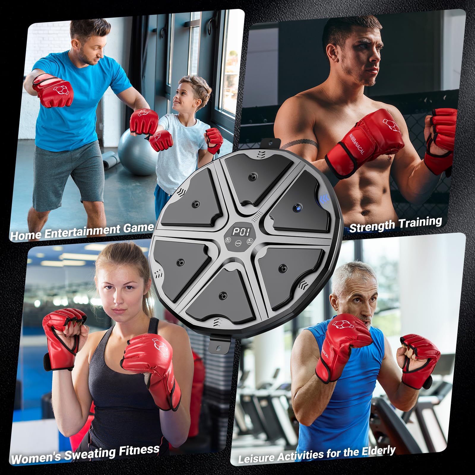 Bluetooth Music Boxing Machine for Adults & Kids - Interactive Punching Game with Gloves, 9 Training Modes & 9 Speed Levels, Large LED Fitness Equipment for Home Gym & Family Fun