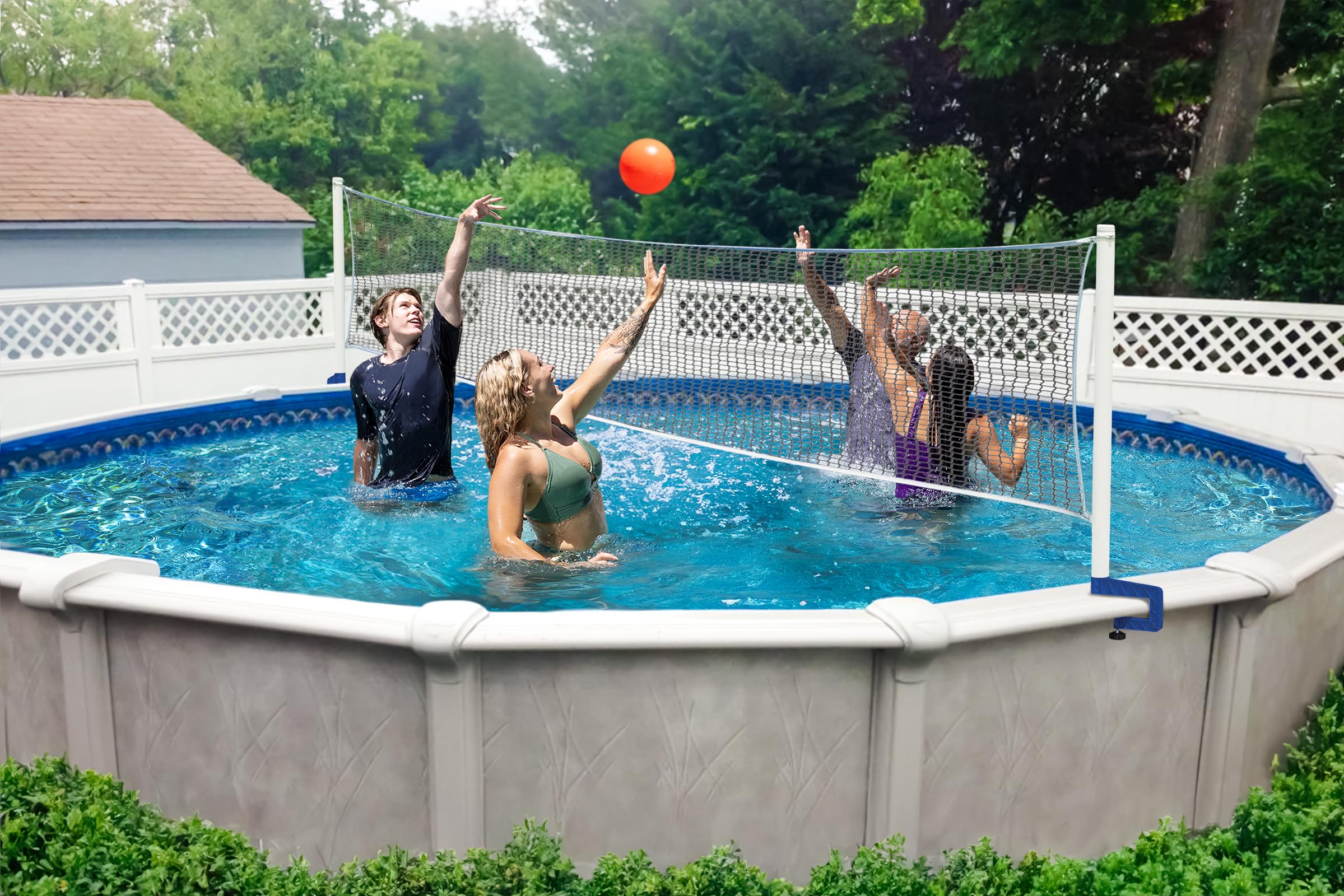 Poolmaster 72786 Above-Ground Pool Water Volleyball & Badminton Set with Bracket Mounts - 16-Ft White | Fun Outdoor Pool Games for Family & Friends | Summer Backyard Party & Poolside Entertainment