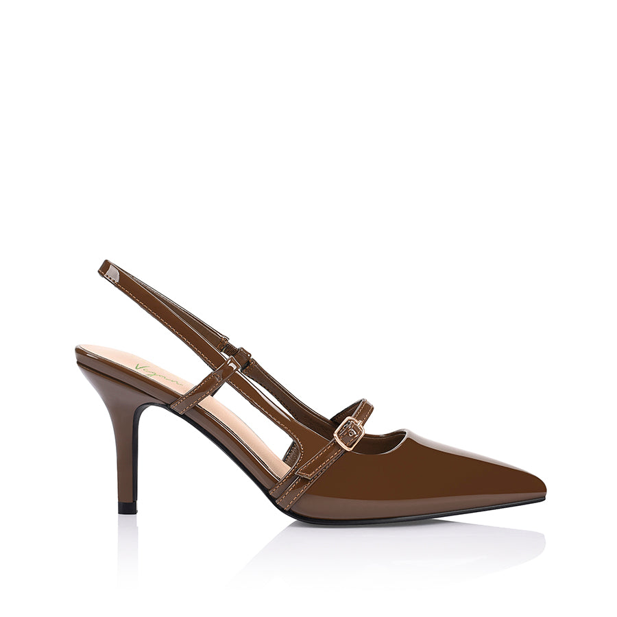 Leia Slingback Stilettos - Cocoa Brown Patent Leather High Heels for Women | Elegant Dress Shoes for Parties, Weddings & Evening Events