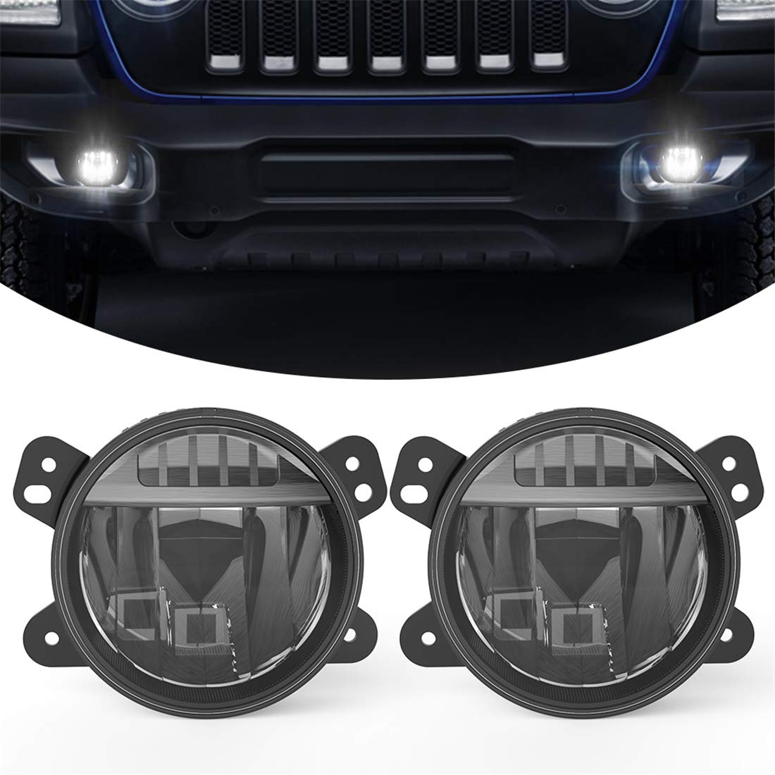 Kiwi Master OEM Style LED Fog Lights for Jeep Gladiator 2018-2025 & Jeep Wrangler JL/4xe Willys Sahara Rubicon - Waterproof Bumper Light Assembly Kit (Pair) - Perfect for Off-Roading, Night Driving, and Adventure Accessories