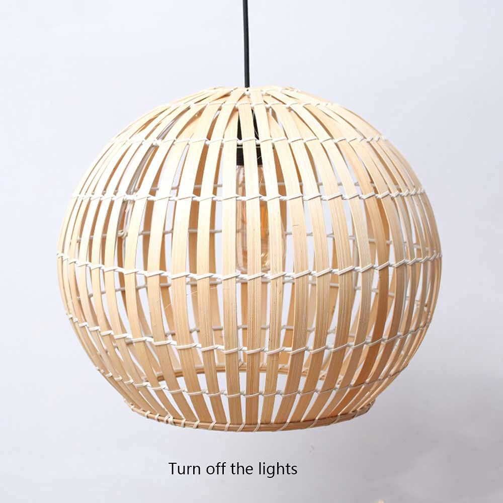 Round Bamboo Lantern Pendant Light - Natural Handwoven Wicker Lampshade for Rustic Ceiling Chandelier | Eco-Friendly Dining Room Lighting, Bedroom Decor, Patio & Outdoor Hanging Lights