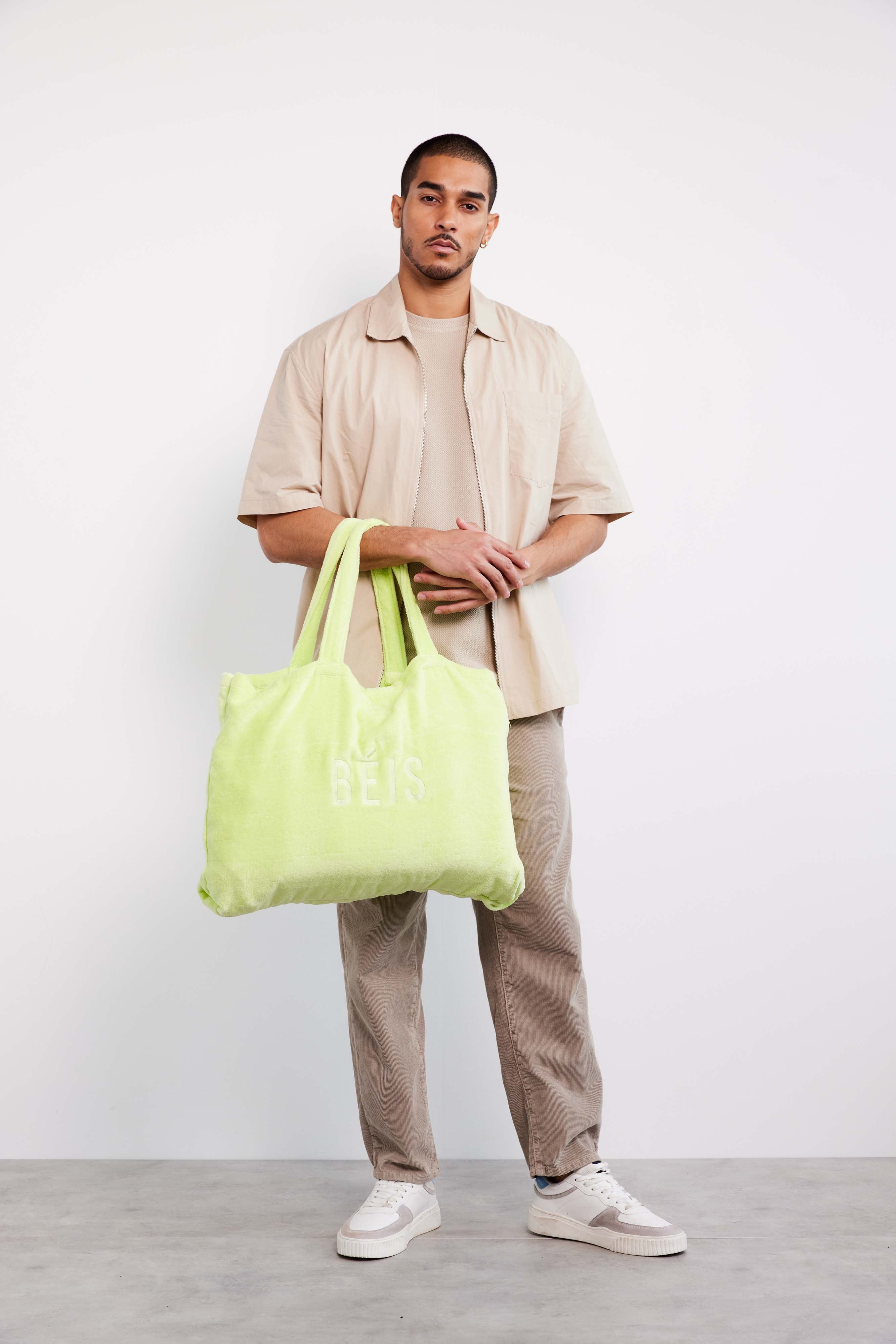 Organic Cotton Terry Towel Tote Bag in Citron - Eco-Friendly Beach Bag for Women, Gym Tote & Grocery Shopping - Perfect for Pool, Yoga & Travel Accessories
