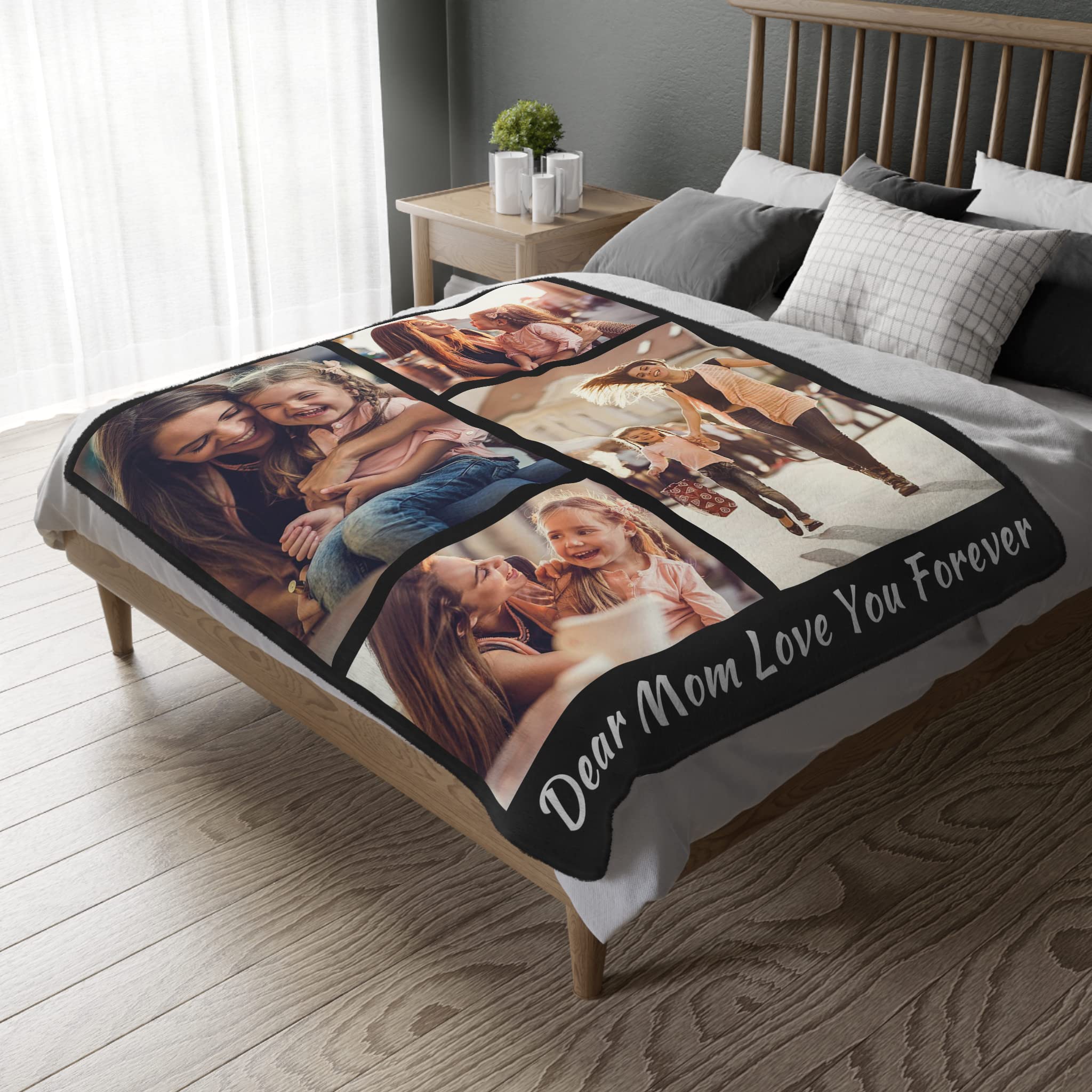 Custom Photo Blanket - Personalized Throw Blanket with Text Collage | Soft Flannel Fleece Blanket for Mom, Grandma | Mother's Day Gift from Daughter, Son, Husband | Perfect for Cuddling, Home Decor & Special Occasions
