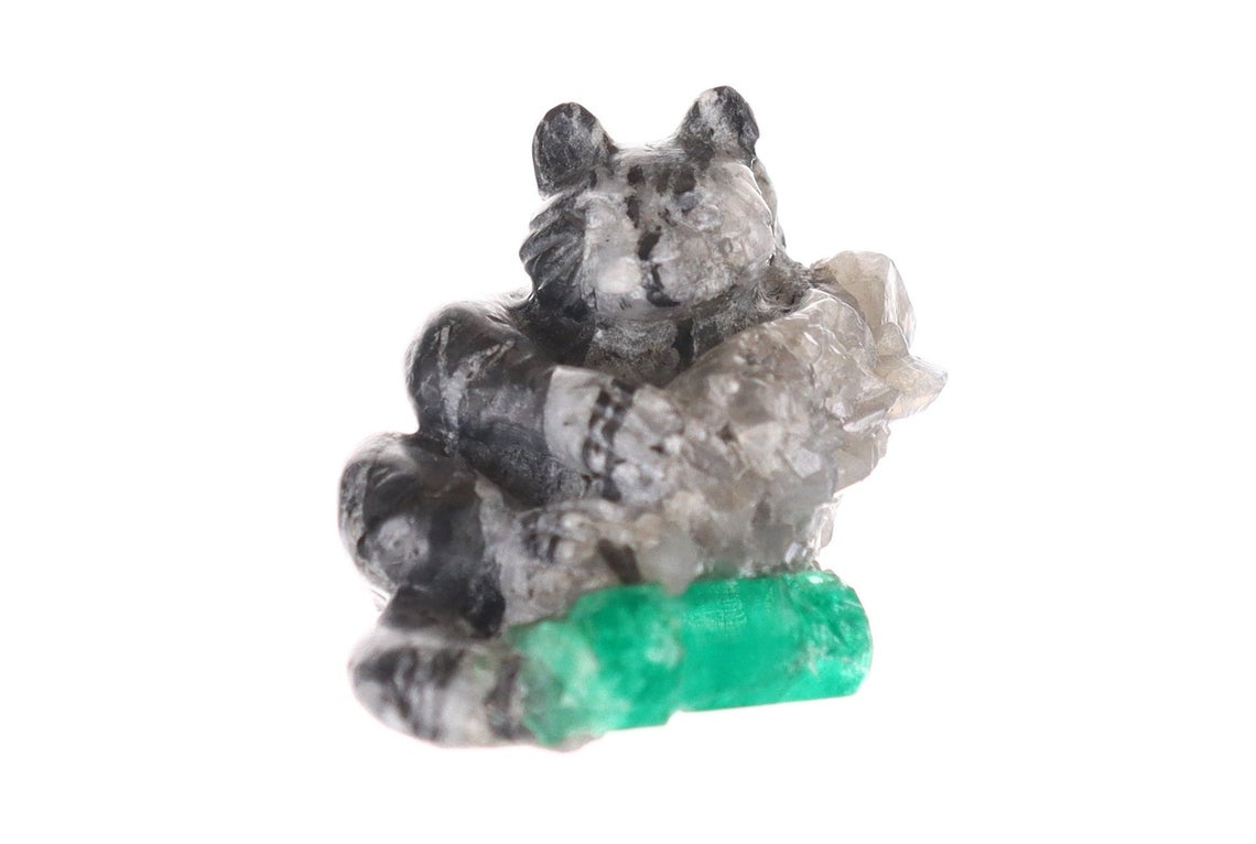 Colombian Emerald Red Panda Rough Crystal Sculpture - Handcrafted Gemstone Art for Home Decor, Feng Shui & Collectibles | Perfect Gift for Animal Lovers & Crystal Enthusiasts