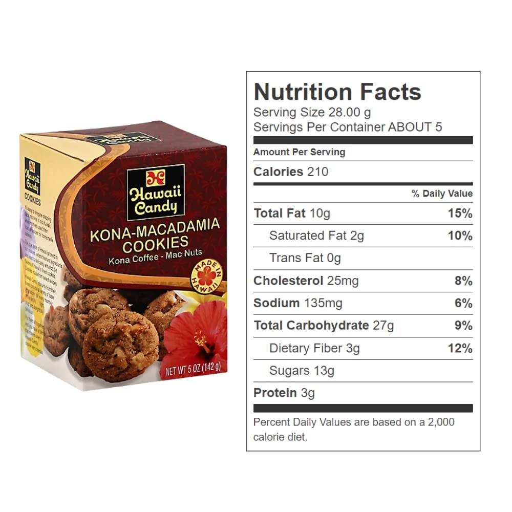 Premium Kona Coffee Macadamia Nut Cookies from Hawaii - Authentic Hawaiian Treat - Healthy Snack Pack (5 oz) - Perfect for School Lunches, Office Snacks & Gift Baskets