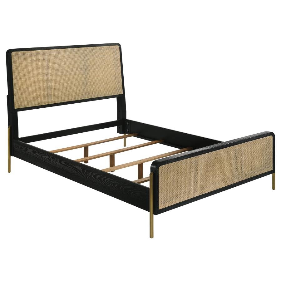 Arianna Black Sand King Size Bed Frame - Modern Platform Bed with Upholstered Headboard for Bedroom, Guest Room, or Master Suite