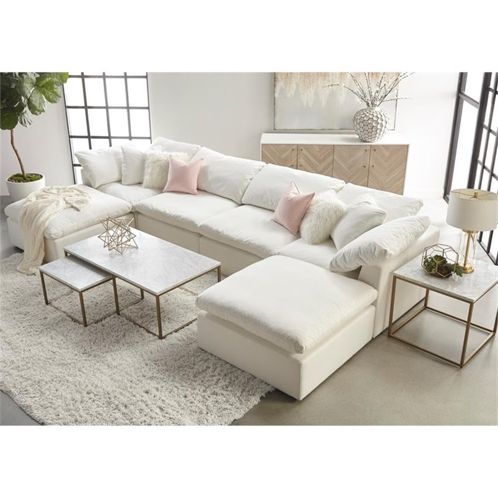 Star International White Fabric Modular Ottoman with Stitch & Hand Sky Design - Perfect for Living Room, Bedroom, or Home Office Seating & Storage
