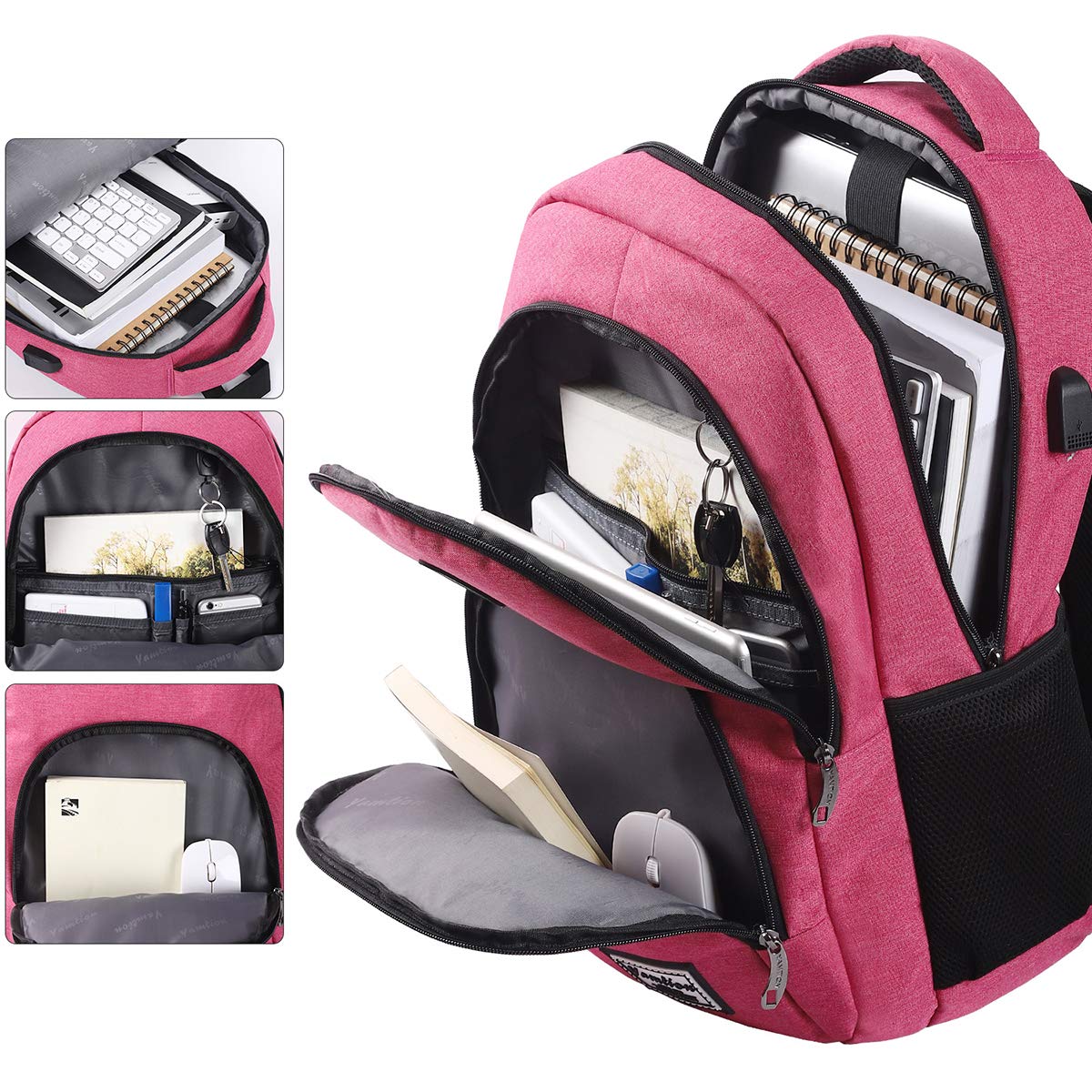 Stylish Pink Backpack for Women & Teen Girls - USB Charging Port School & College Backpack - Perfect for Daily Commute, Campus Life & Travel Accessories