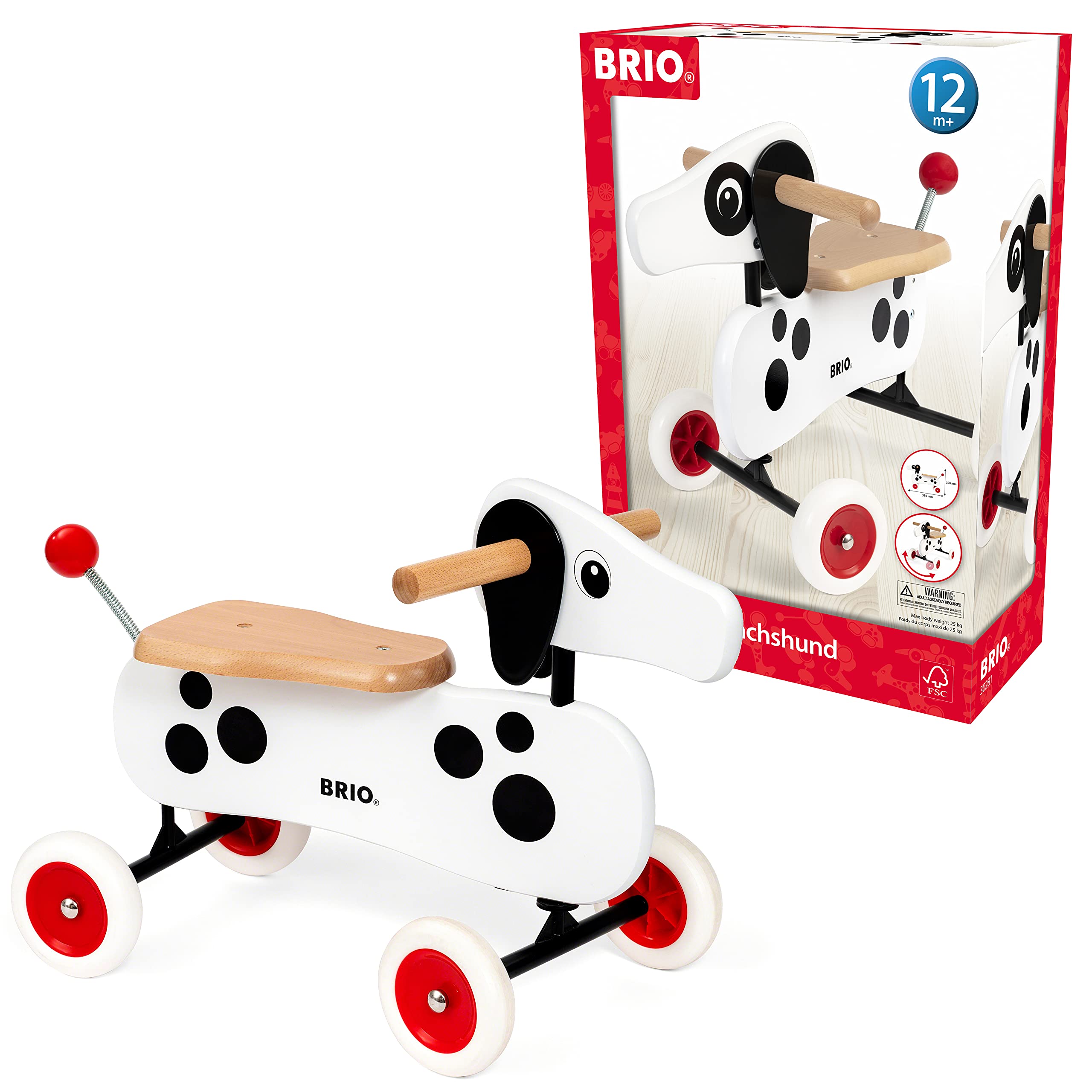 Brio 30281 Dachshund Sausage Dog Ride-On Toddler Toy - Wooden Push & Pull Toy for Kids 12 Months and Up - Perfect for Indoor Play, Early Walking Practice & Imaginative Play