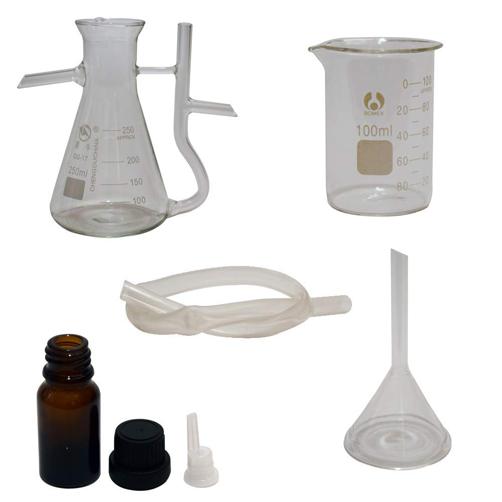 5pcs Essential Oil Distillation Kit with Water Oil Separator, Measuring Cup, Glass Bottles, Silicone Tube & 2000ml Glass Funnel - Complete Lab Supply for DIY Aromatherapy, Herbal Extracts & Home Distillation Projects