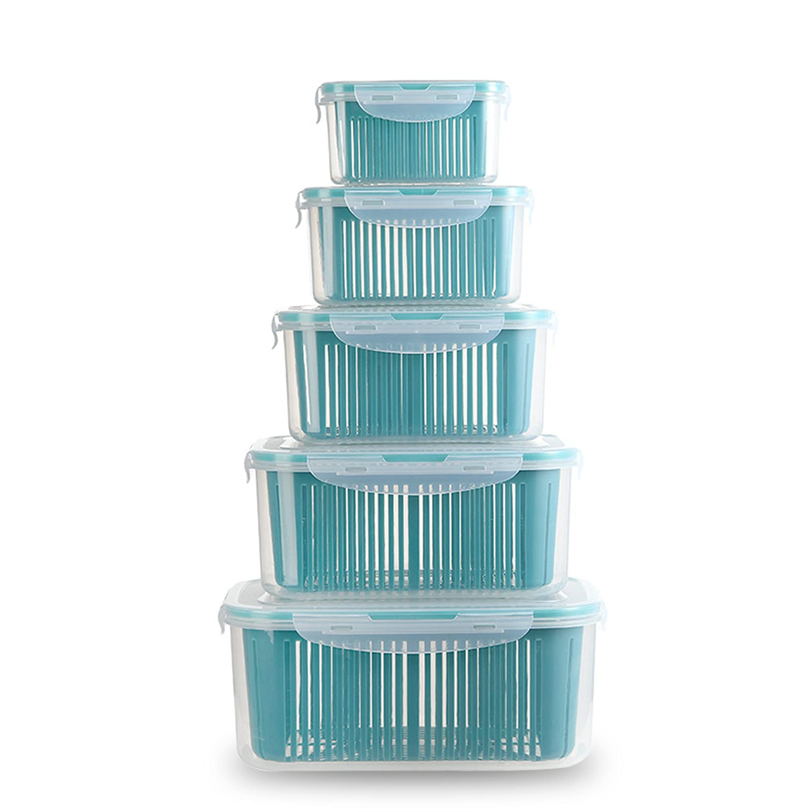 5-Piece Fridge Food Storage Container Set with Lids - BPA-Free Colanders & Drain Baskets for Fresh Vegetables, Fruits, Berries - Perfect for Kitchen Organization, Meal Prep & Refrigerator Storage