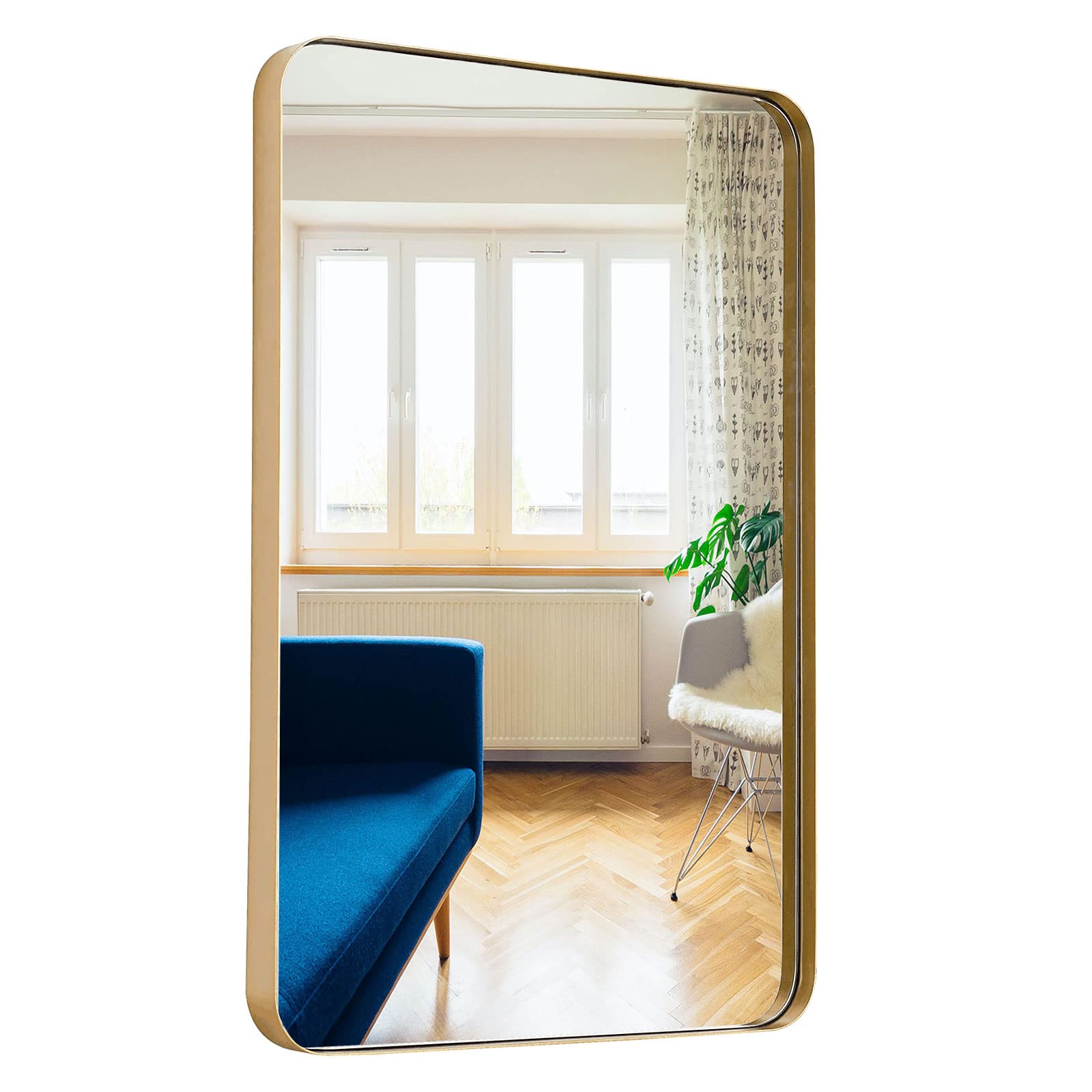 Black Metal Framed Bathroom Mirror with Rounded Corners - 22