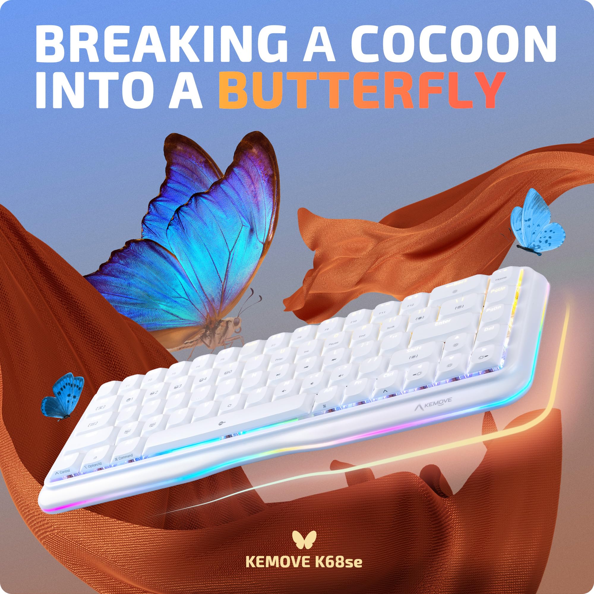 KEMOVE K68se 60% Compact RGB Gaming Mechanical Keyboard with Blue Switches - White Backlit Wired Keyboard for PC, Mac, Typing & Esports Gaming
