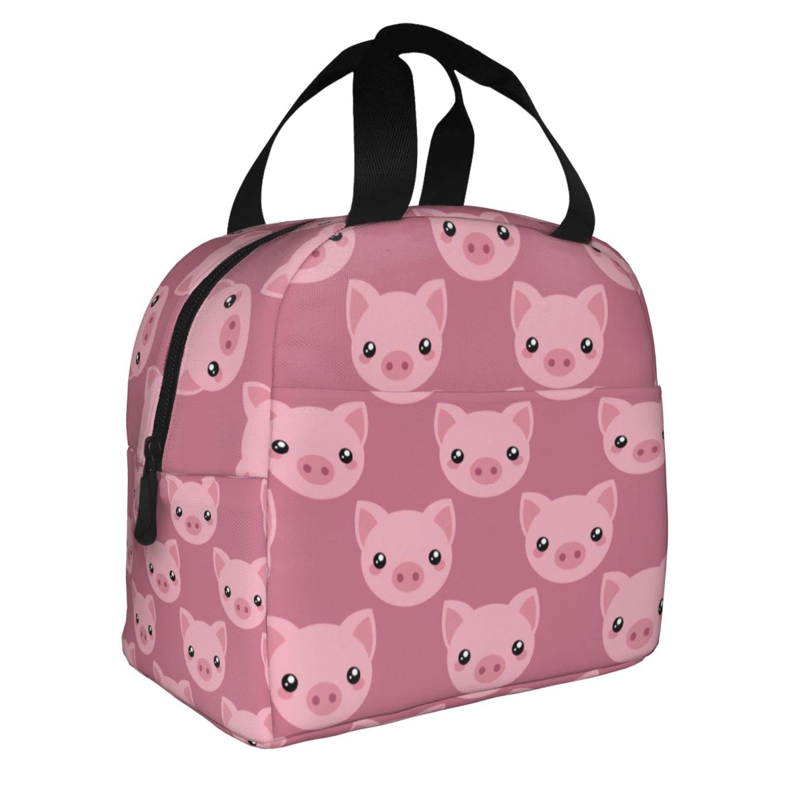 Aesthetic Pink Insulated Lunch Box for Women & Teens - Reusable Waterproof Lunch Tote Bag for Work, Travel, Picnic & School | Cute Pig Design Lunch Bag for Girls