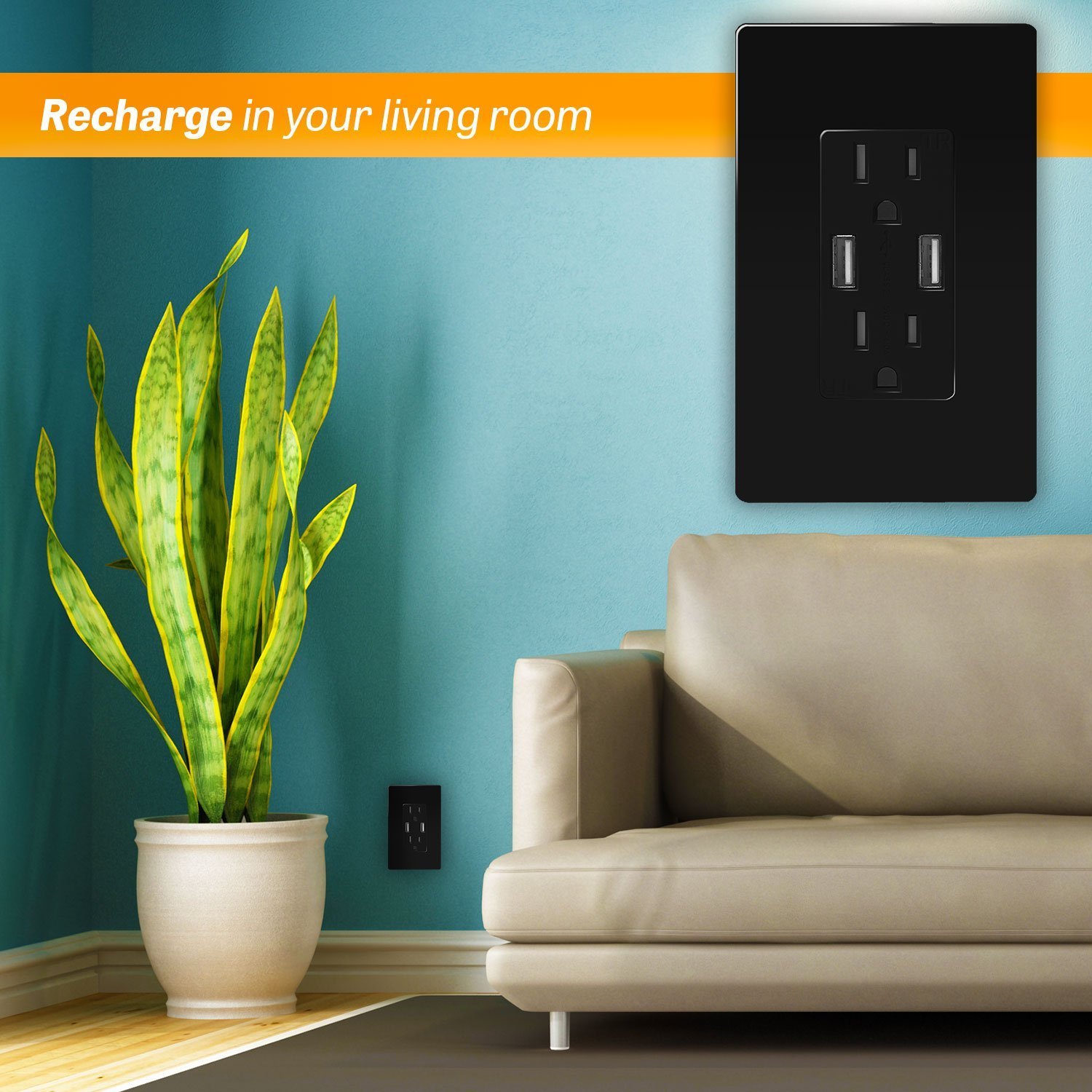 Dual USB Outlet Charger with 15A Duplex Receptacle - 2-Port USB Wall Socket Faceplate, ETL Certified Fast Charging Adapter (Black, 1 Pack) - Perfect for Bedrooms, Offices, and Hotels