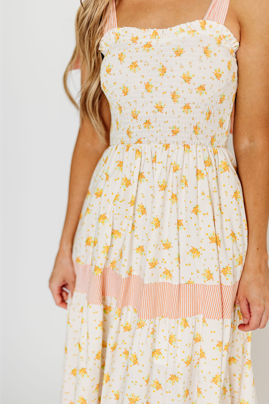 Vida Floral Maxi Dress for Women - Flowy Summer Beach Dress in White & Orange | Boho Chic Wedding Guest Dress, Vacation Dress, Tropical Party Outfit