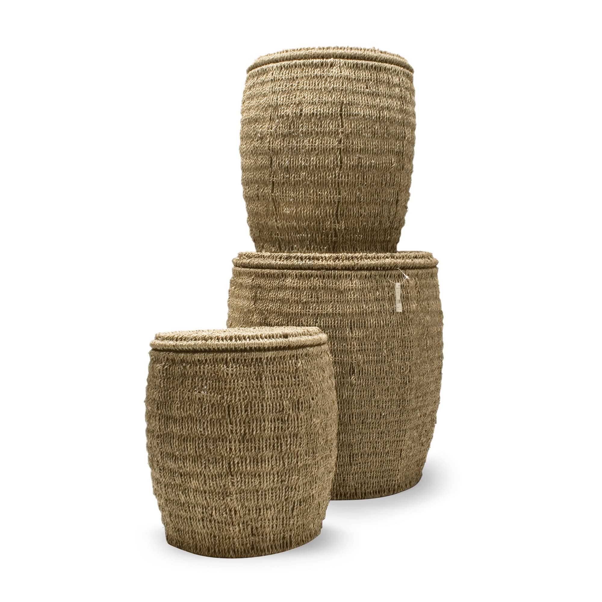 TAG Seagrass Storage Ottomans Set of 3 - Espresso Brown Woven Rattan Ottoman Bench with Lift Top - Perfect for Living Room, Bedroom, or Entryway Storage and Seating