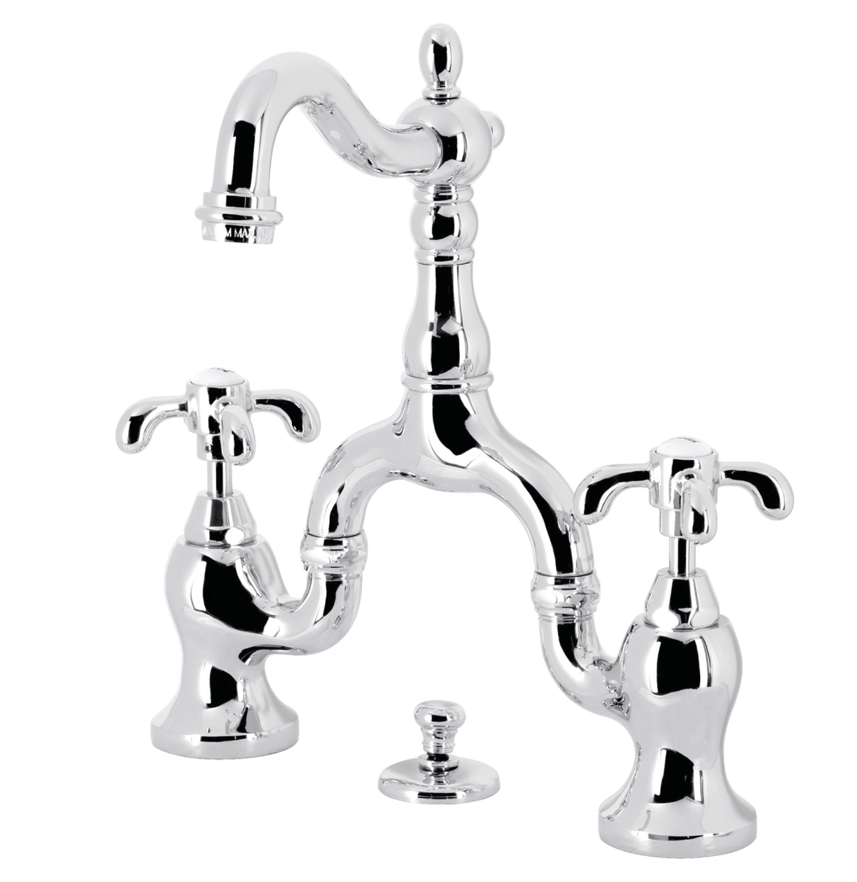 Premium European Bridge Bathroom Faucet with Pop-Up Drain and Spoke Handles - Modern Matte Black Finish for Vanity Sinks, Powder Rooms & Guest Bathrooms