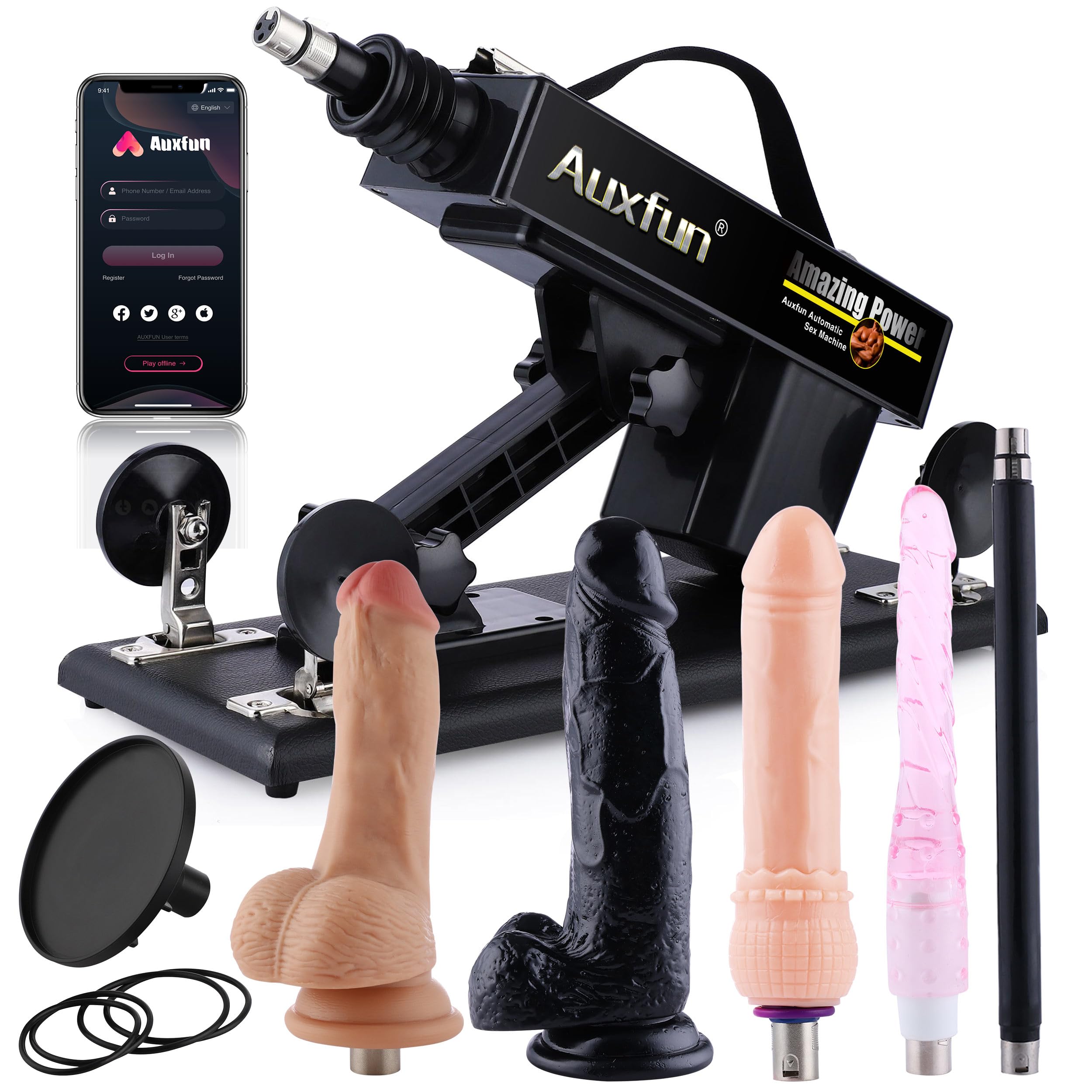 AUXFUN Automatic Thrusting Sex Machine with Bluetooth App Control - 6 Attachments for Women, Remote Control Adult Toy for Couples & Solo Play - Perfect for Bedroom Fun & BDSM Exploration