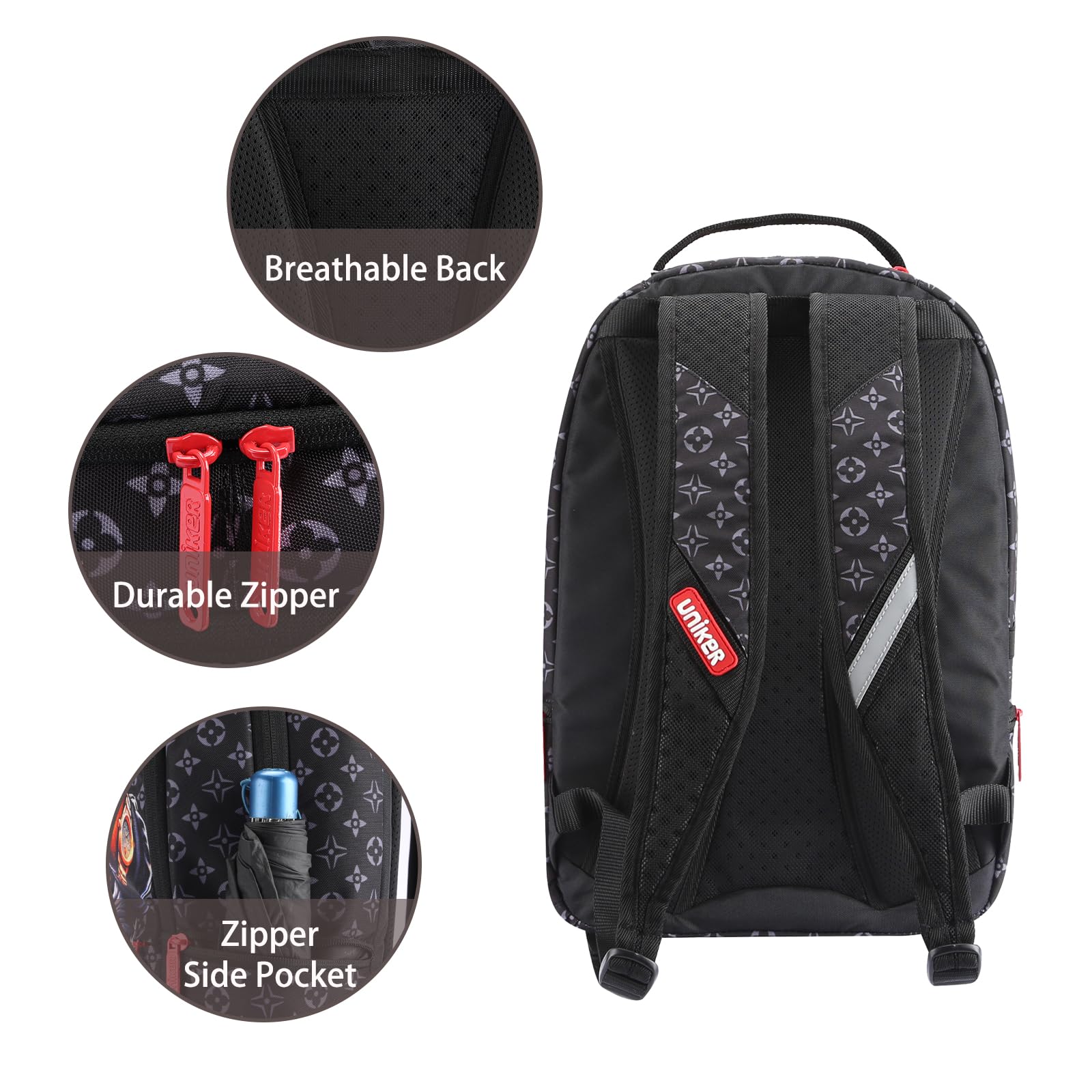 UNIKER 15.6 Inch Water Resistant Travel Laptop Backpack - Stylish Graffiti Design Work Backpack for Men & Women - Durable Computer Bag for Business, Commuting & College - Features Fortune Bear Print