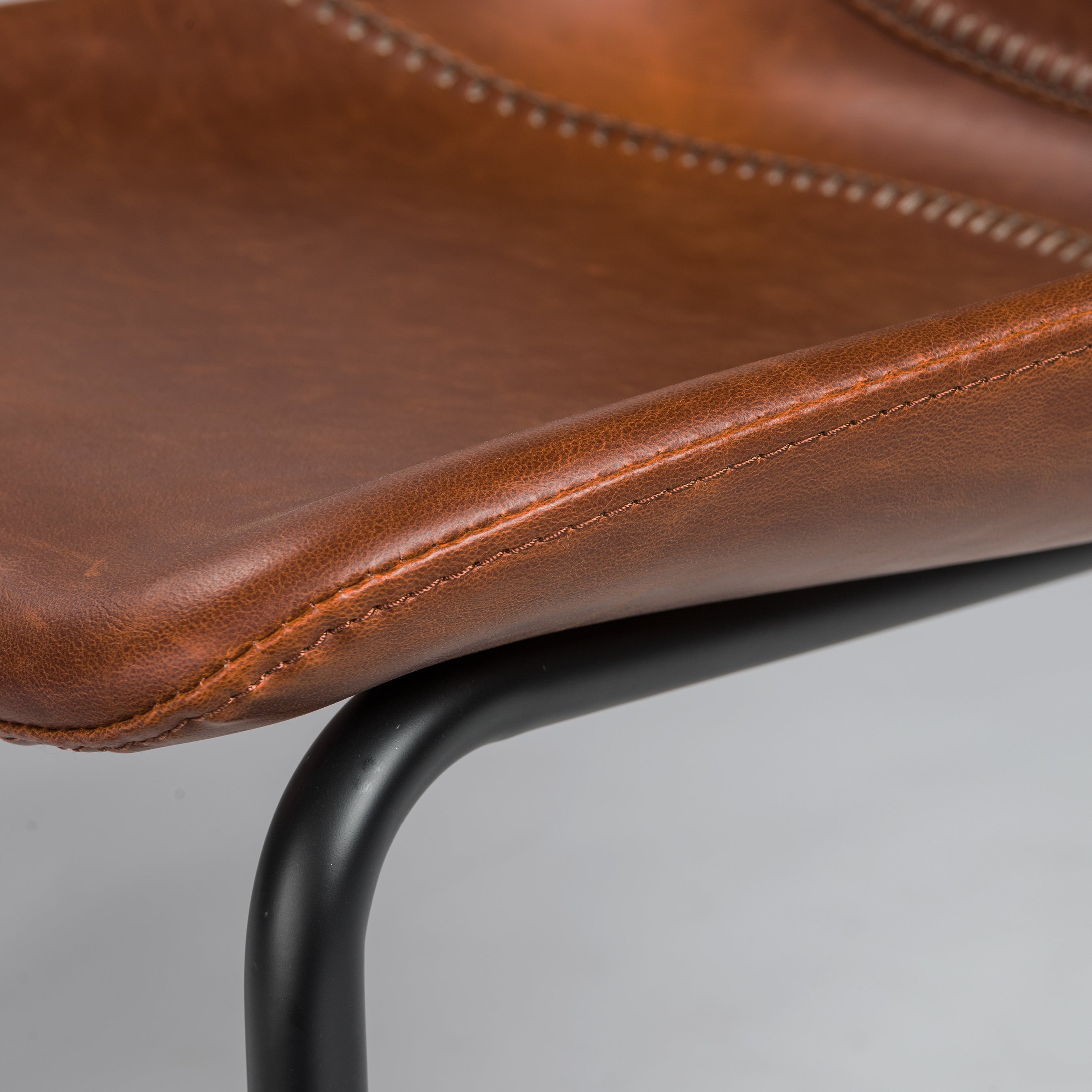 Flynn Side Chair Set of 2 - Genuine Leather Upholstery & Coated Metal Legs - Modern Dining Room, Kitchen, or Office Seating