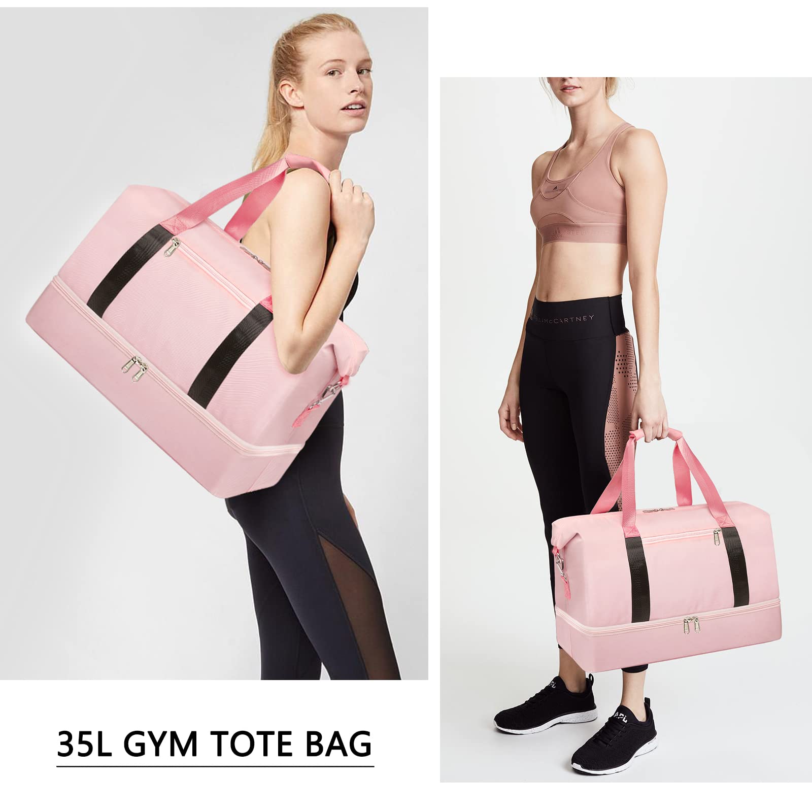 **Women's Gym Bag with Shoe Compartment & Wet Pocket - Durable Sports Duffle Bag for Yoga, Travel & Workouts - Lightweight Weekender Overnight Bag (Pink)**    *Perfect for gym sessions, yoga classes, weekend getaways, and sports travel.*