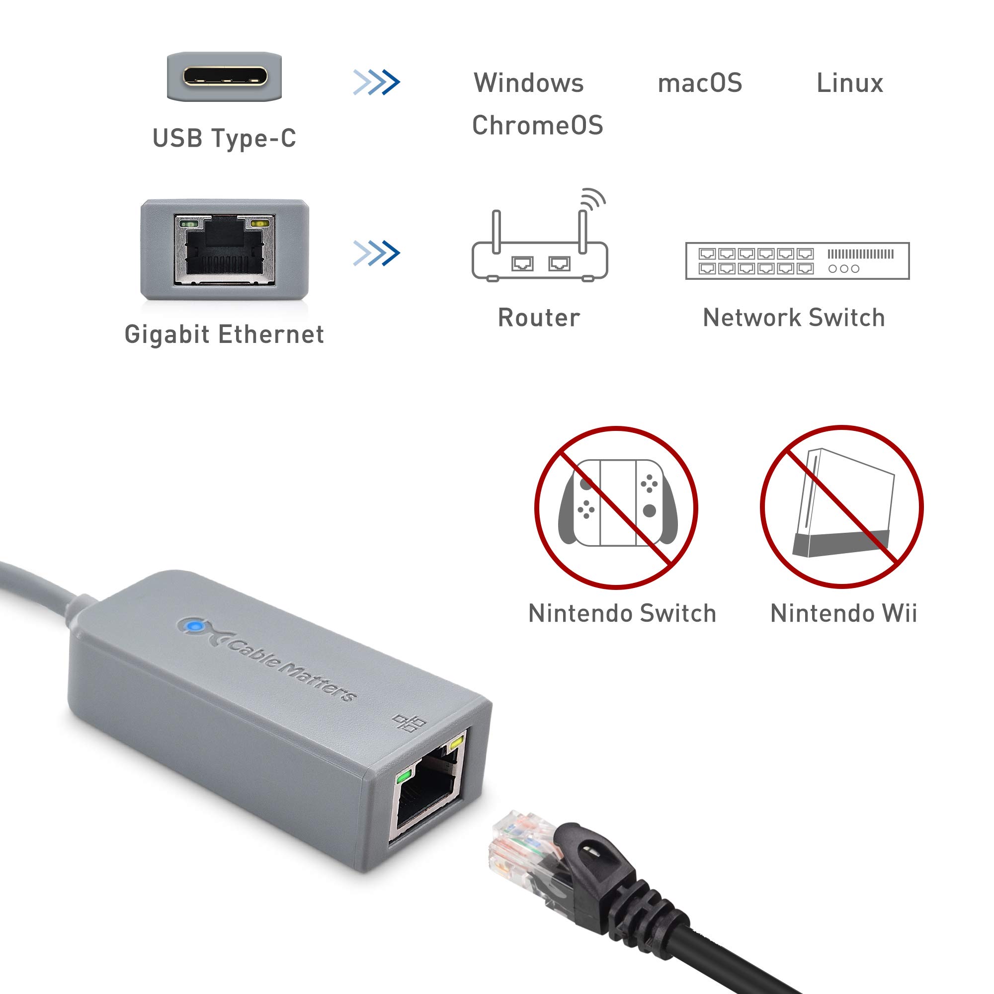 **Cable Matters USB C to Ethernet Adapter - 1Gbps Gigabit Ethernet, PXE Boot, MAC Address Clone (Thunderbolt 3 Compatible) - Gray - Works with MacBook Pro, XPS, Surface Pro - Perfect for Home Office, Gaming & Remote Work**