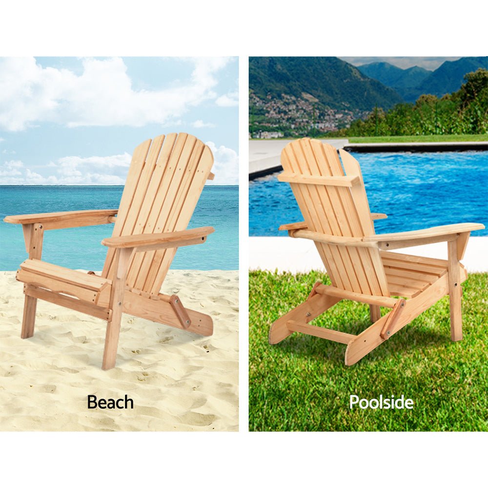 Premium Adirondack Outdoor Chairs - Natural Wooden Patio & Beach Chairs Set of 2 - Perfect for Backyard, Garden, Poolside & Coastal Relaxation