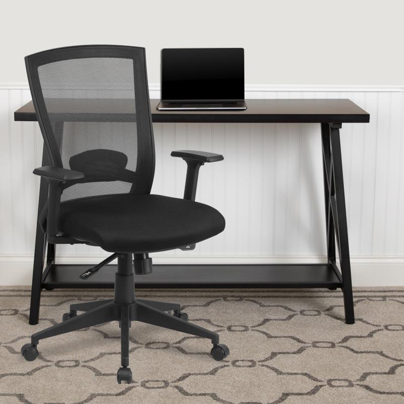 Ergonomic Mesh Office Chair with Adjustable Back & Arms - FLASH Cleo Mid Back Black Executive Swivel Chair for Home & Office Workspace