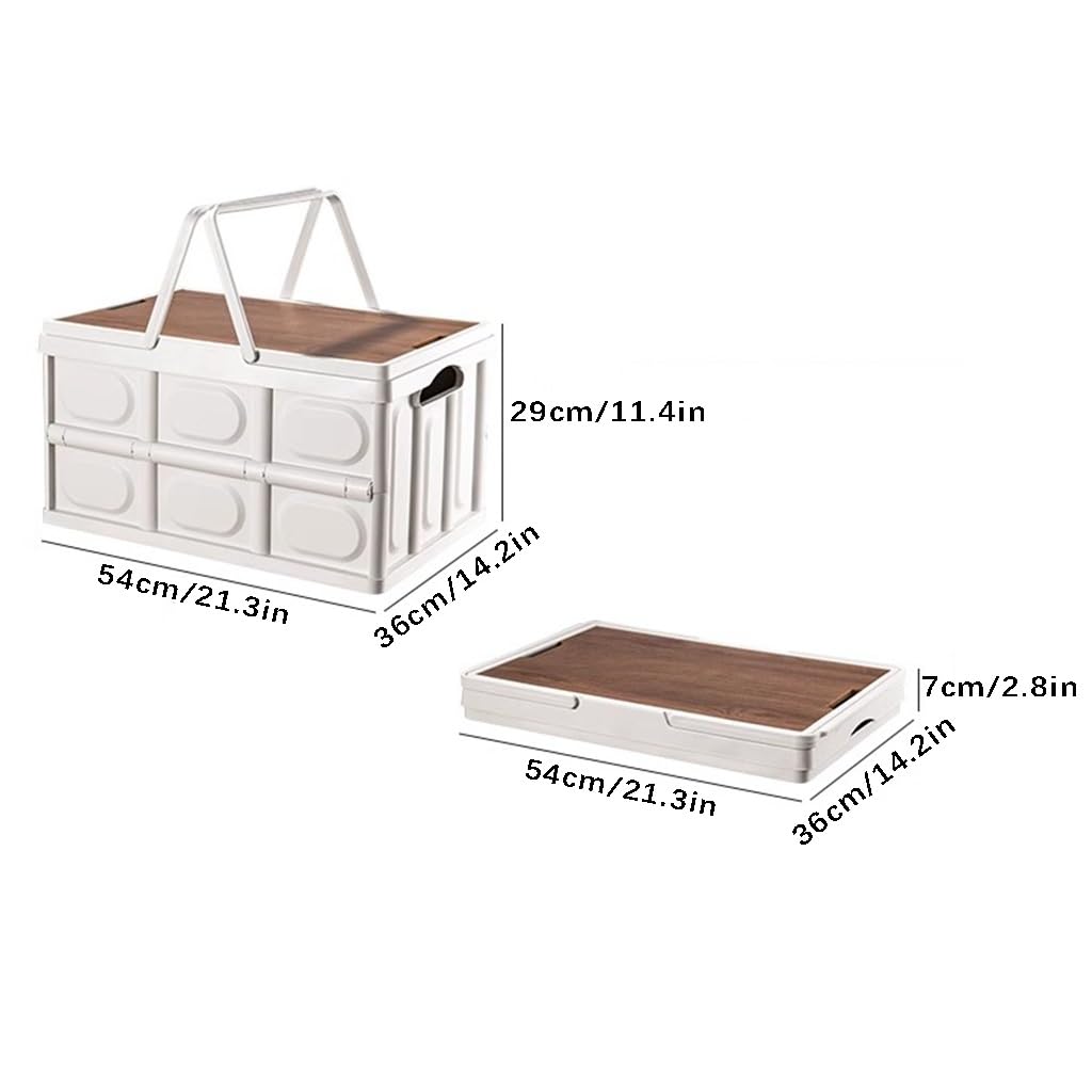 FLTRGO 50L Collapsible Storage Box with Wood Lid - Heavy Duty Folding Organizer for Camping, Picnic, Home & Closet - Portable Storage Solution for Outdoor Adventures & Indoor Organization