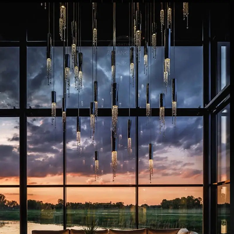 Modern Celia Staircase Chandelier - Elegant Ceiling Light Fixture for Hallway, Foyer, and Stairwell Lighting