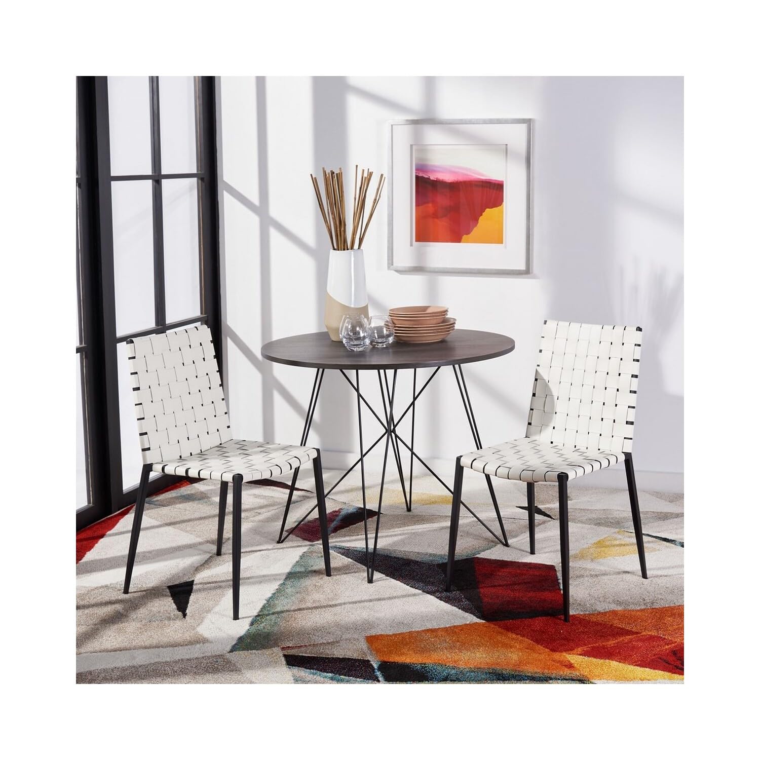 Safavieh Rayne Woven Accent Chair - White & Black Modern Dining & Living Room Chair (Fully Assembled) - Perfect for Home Decor, Kitchen Dining Sets & Office Seating