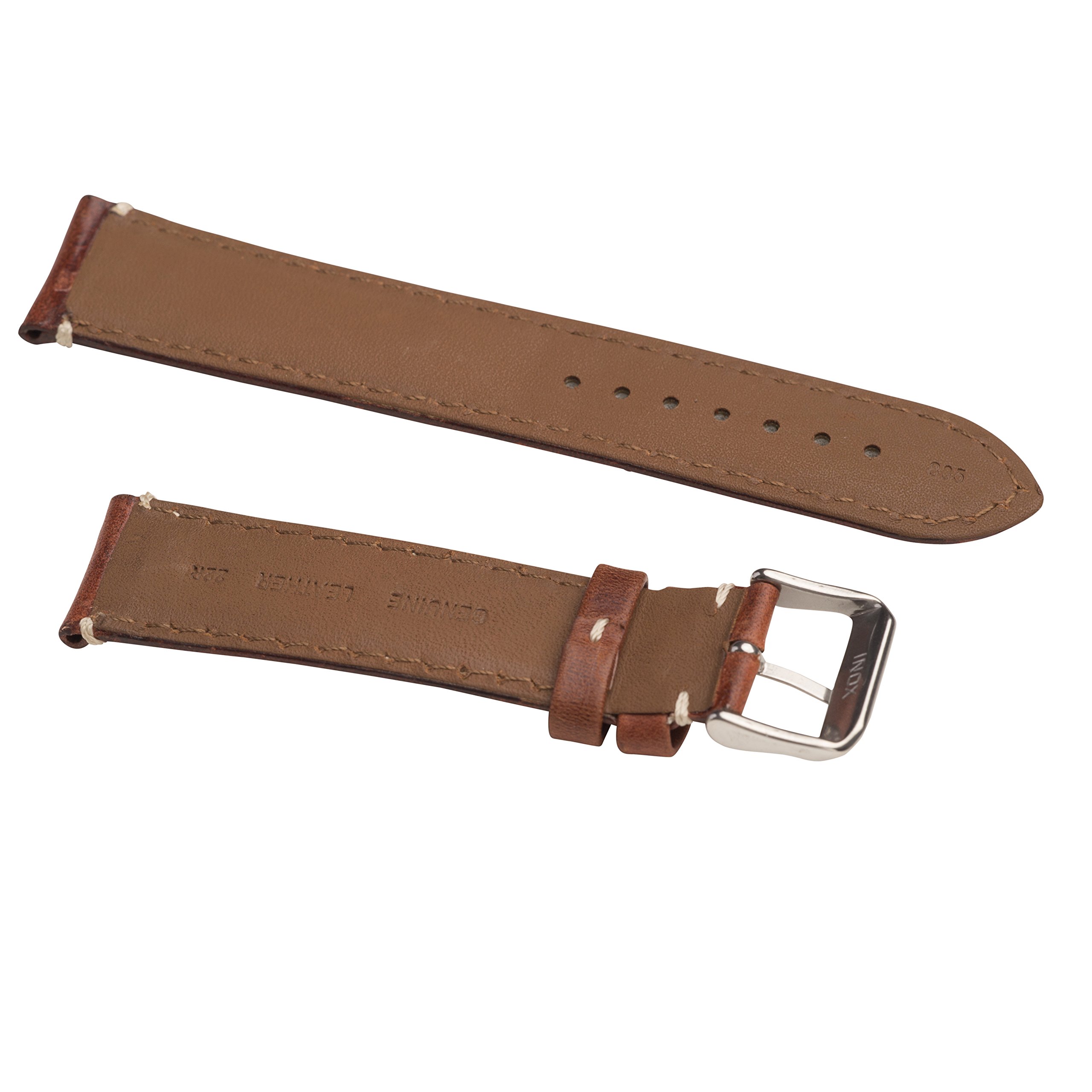 Hadley Roma MS885 22mm Genuine Leather Watch Band - Chestnut Oil Tan Leather Strap with Contrast Stitching for Men & Women | Perfect for Dress Watches, Casual Wear & Everyday Use