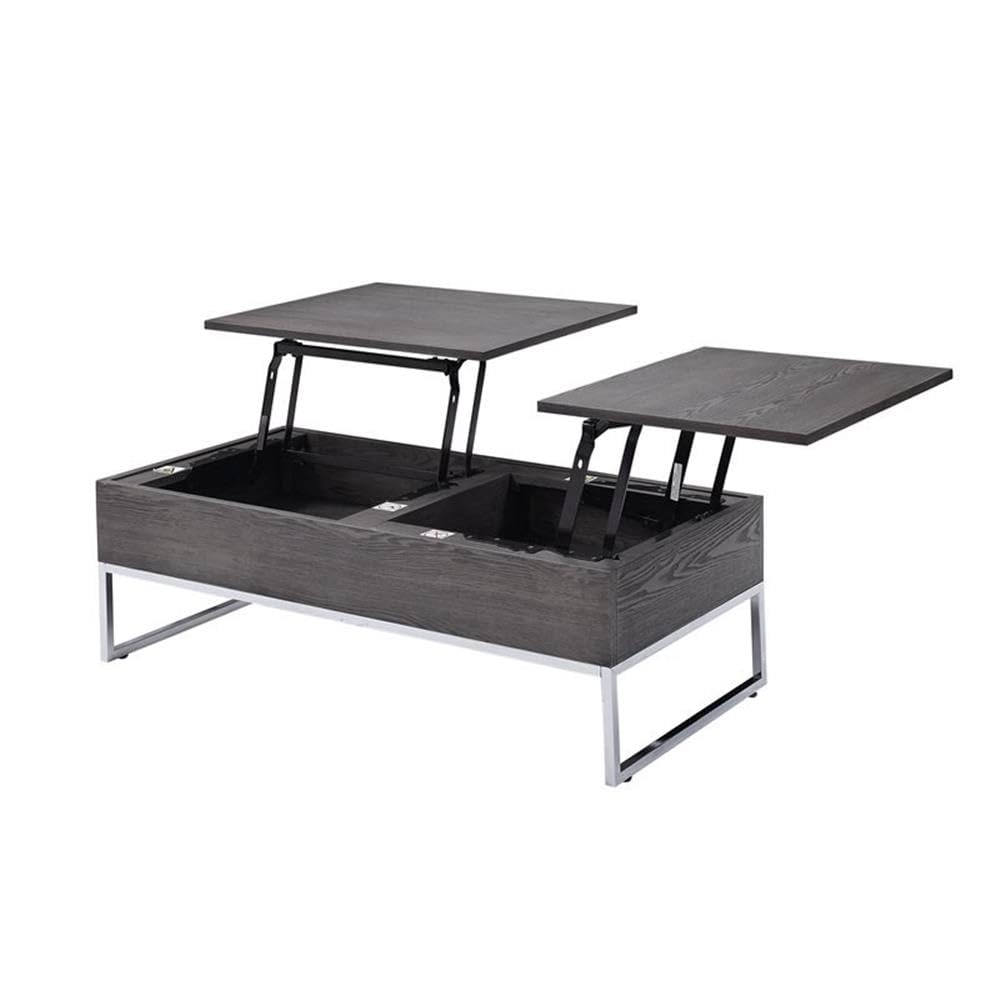Acme Iban Lift Top Coffee Table - Gray Oak & Chrome Finish - Modern Living Room Furniture for Small Spaces & Storage Solutions