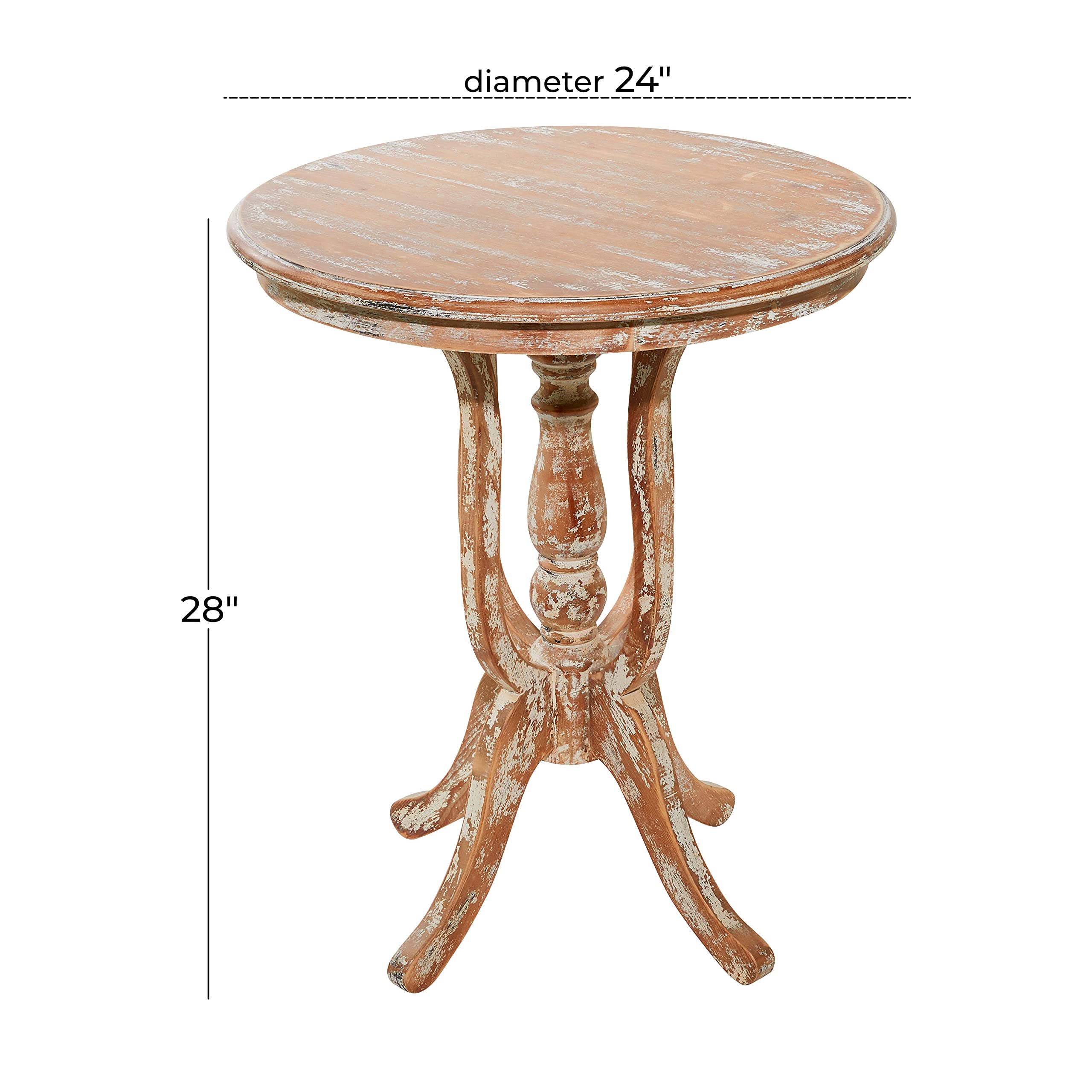 Distressed Brown Wood Side End Table - 24
