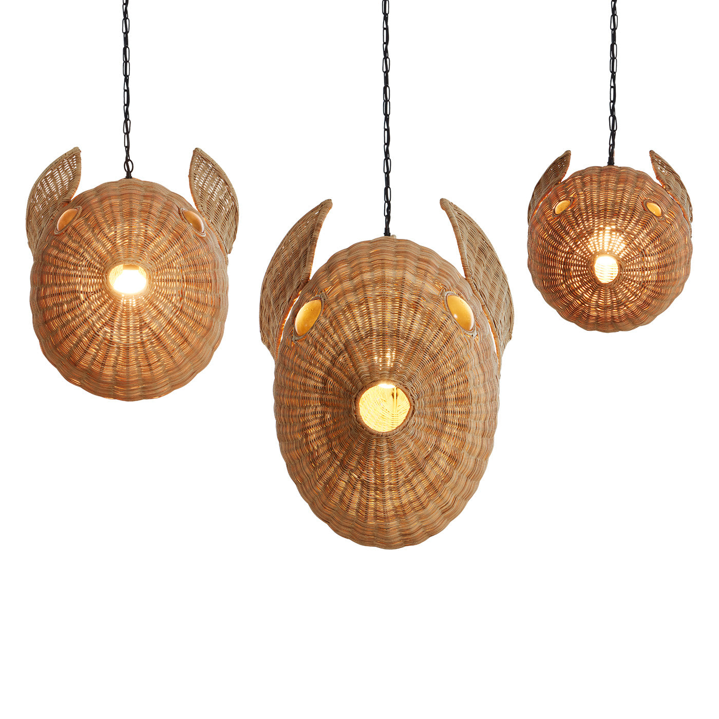 Wicker Blowfish Medium Pendant Light - Handwoven Rattan Chandelier for Coastal, Boho, or Beach House Decor - Perfect for Living Room, Bedroom, or Dining Area Lighting