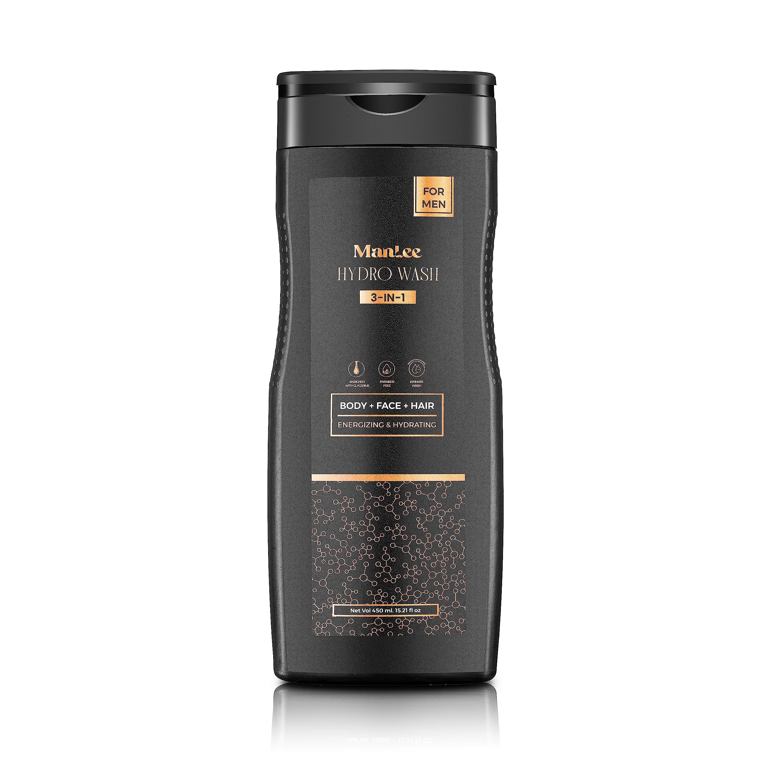 ManLee 3-in-1 Hydro Body Wash, Face Wash & Shampoo for Men - 450ml Hydrating Refreshing Shower Gel with Deep Cleansing - Ideal for Gym, Travel & Daily Use (Pack of 1)