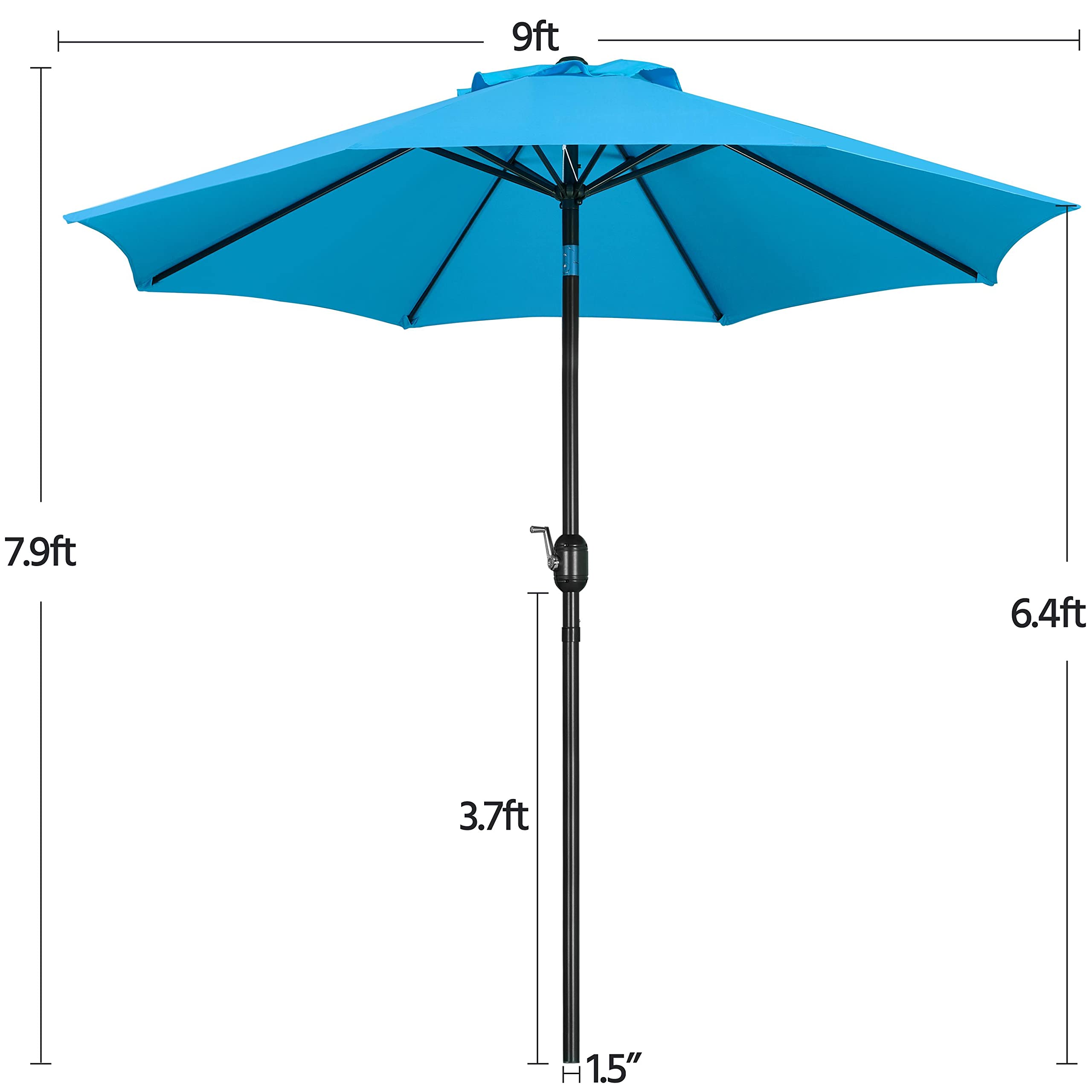 Yaheetech 9FT Heavy Duty Outdoor Patio Umbrella with 30lb Base - Sky Blue Market Umbrella with Push Button Tilt, Crank & 8 Sturdy Ribs for Garden, Poolside, and Backyard Relaxation