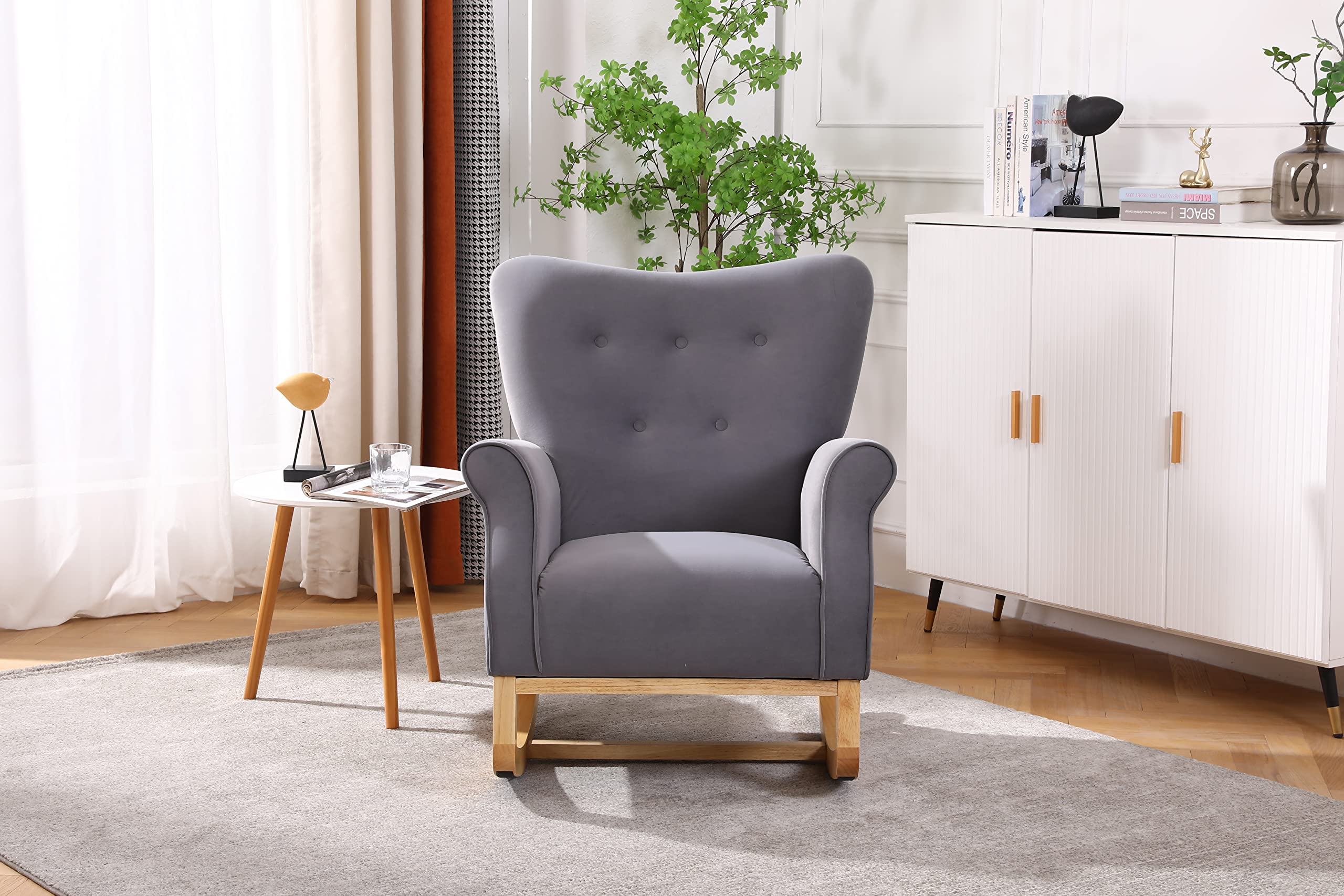 Nicbex High Back Rocking Chair - Velvet Upholstered Nursery Glider & Baby Rocker with Smooth Motion, Grey | Perfect for Nursing, Feeding, and Soothing Babies in Nursery or Bedroom