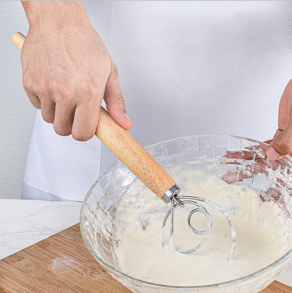 2 Pack 13 Inch Stainless Steel Danish Dough Whisk - Professional Bread Baking Tool for Bread, Pastry, Dumpling & Pizza Dough - Perfect for Home Bakers & Commercial Kitchens