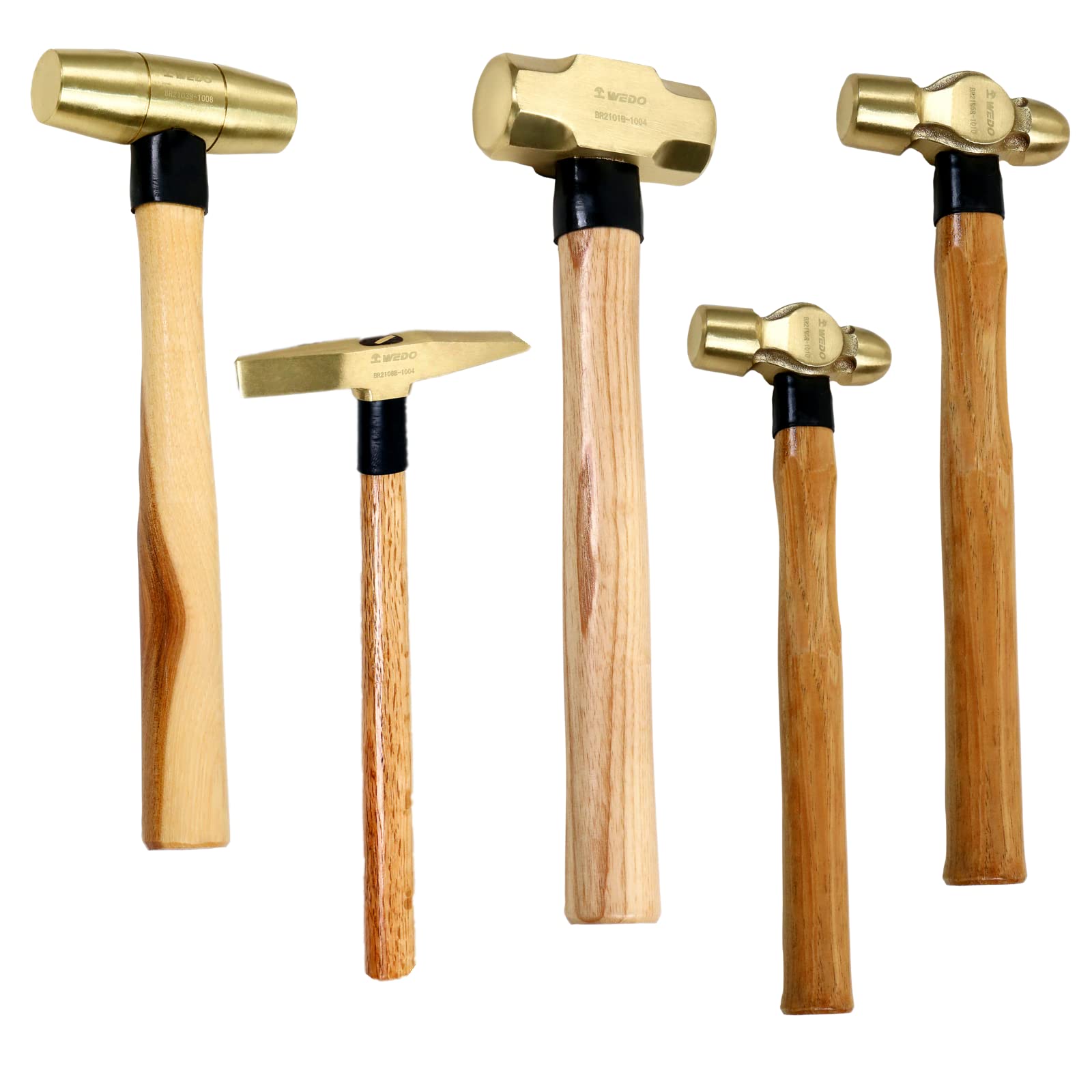 WEDO 5-Piece Professional Hammer Set with Wooden Handle - 3lb Sledge Hammer, 1.5lb Drum Hammer, 1lb & 2lb Ball Pein Hammers, 0.7lb Scaling Hammer - Perfect for Construction, Woodworking, Metalworking & DIY Home Projects