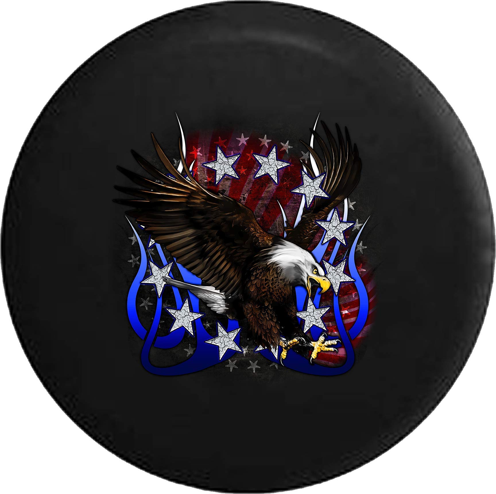35 Inch Spare Tire Cover - American Flag, Bald Eagle & Tribal Flames Design - Vintage Cracked Look - Durable UV Protection for Jeep, Truck, SUV & RV Outdoor Adventures
