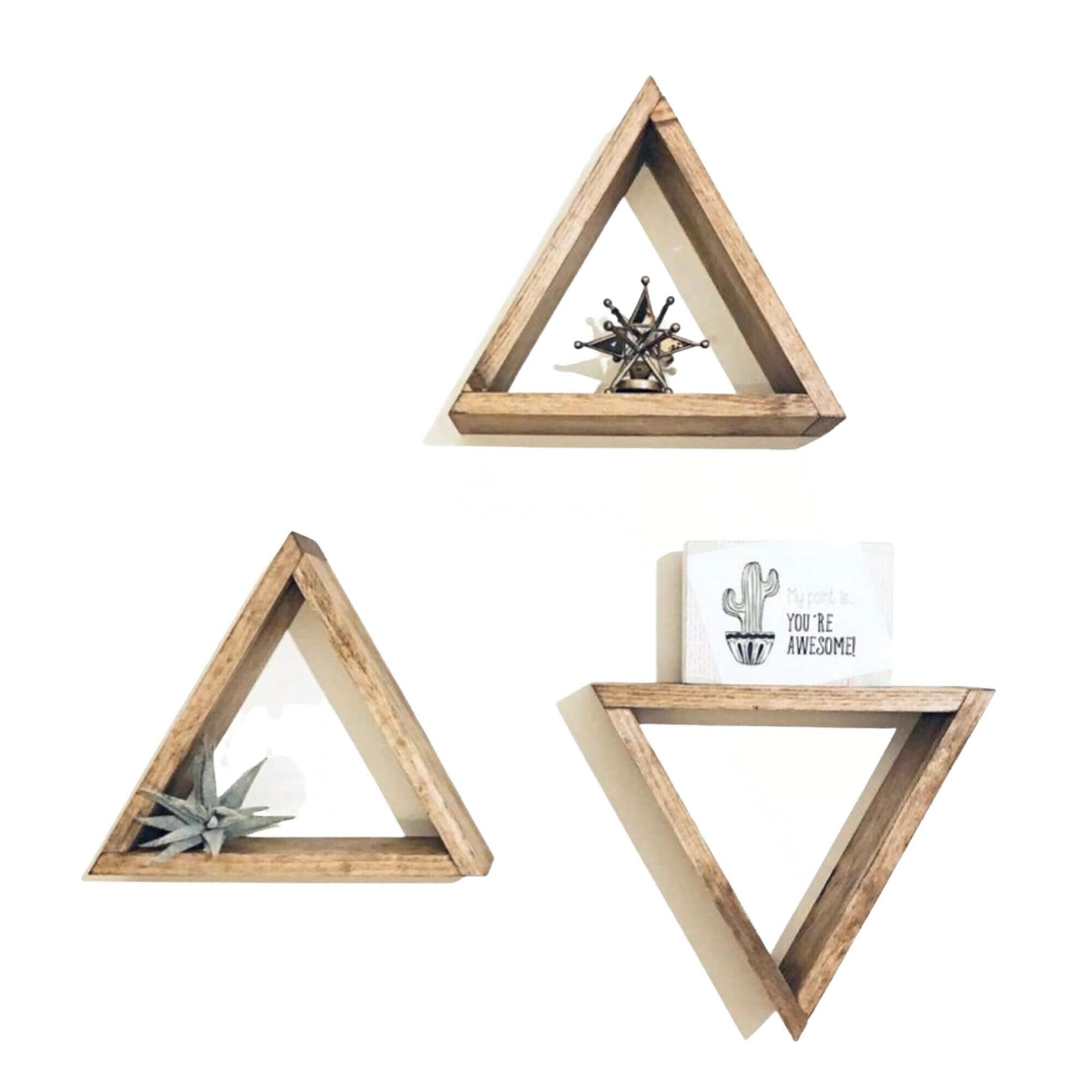 Farmhouse Triangle Shelves - Rustic Wood Floating Shelves for Wall Decor, Geometric Shadow Box Display Shelf - Perfect for Bathroom, Kitchen, Bedroom & Living Room Storage